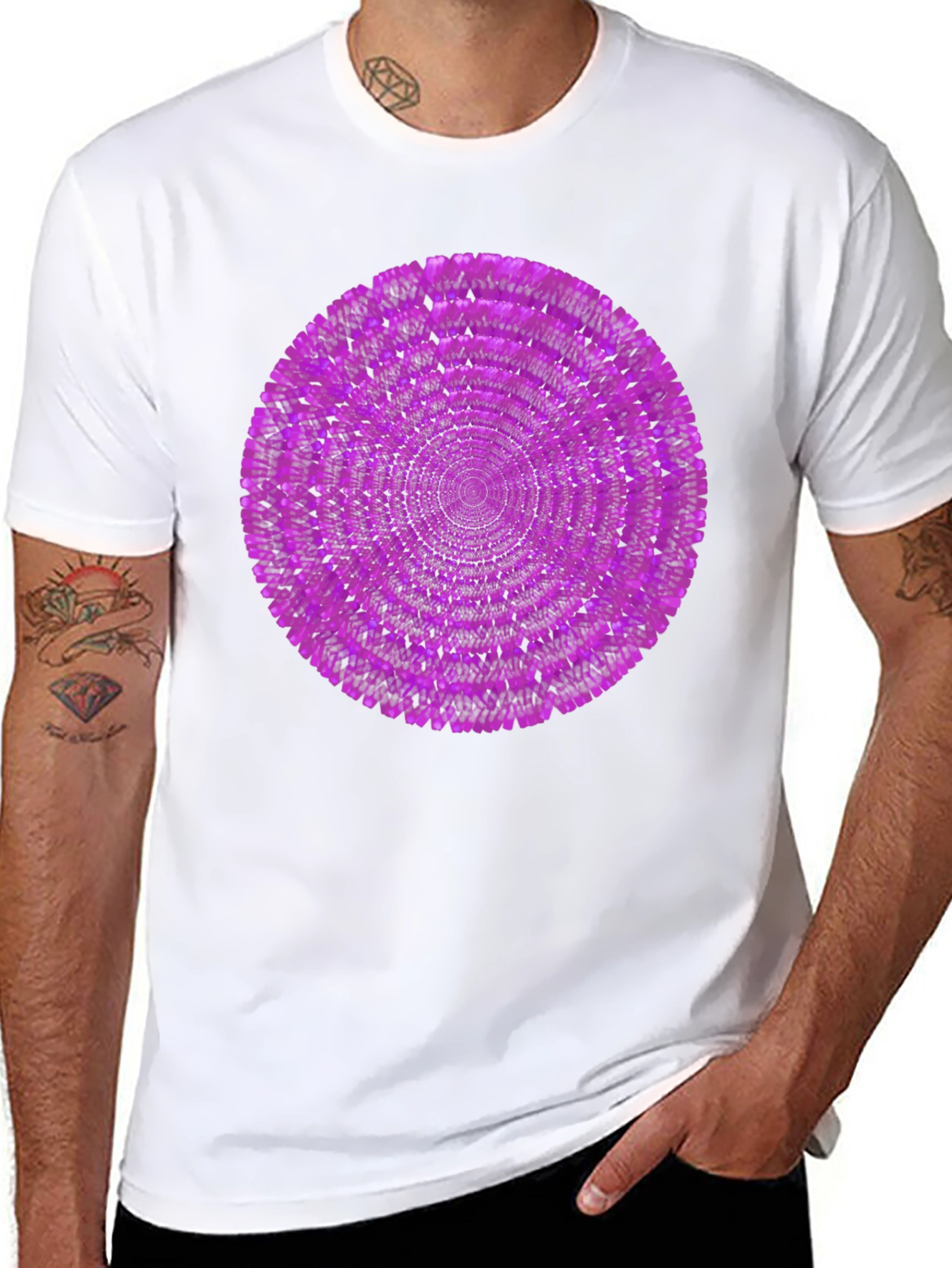 Black Abstract Purple Circle Graphic Black T-Shirt view 8