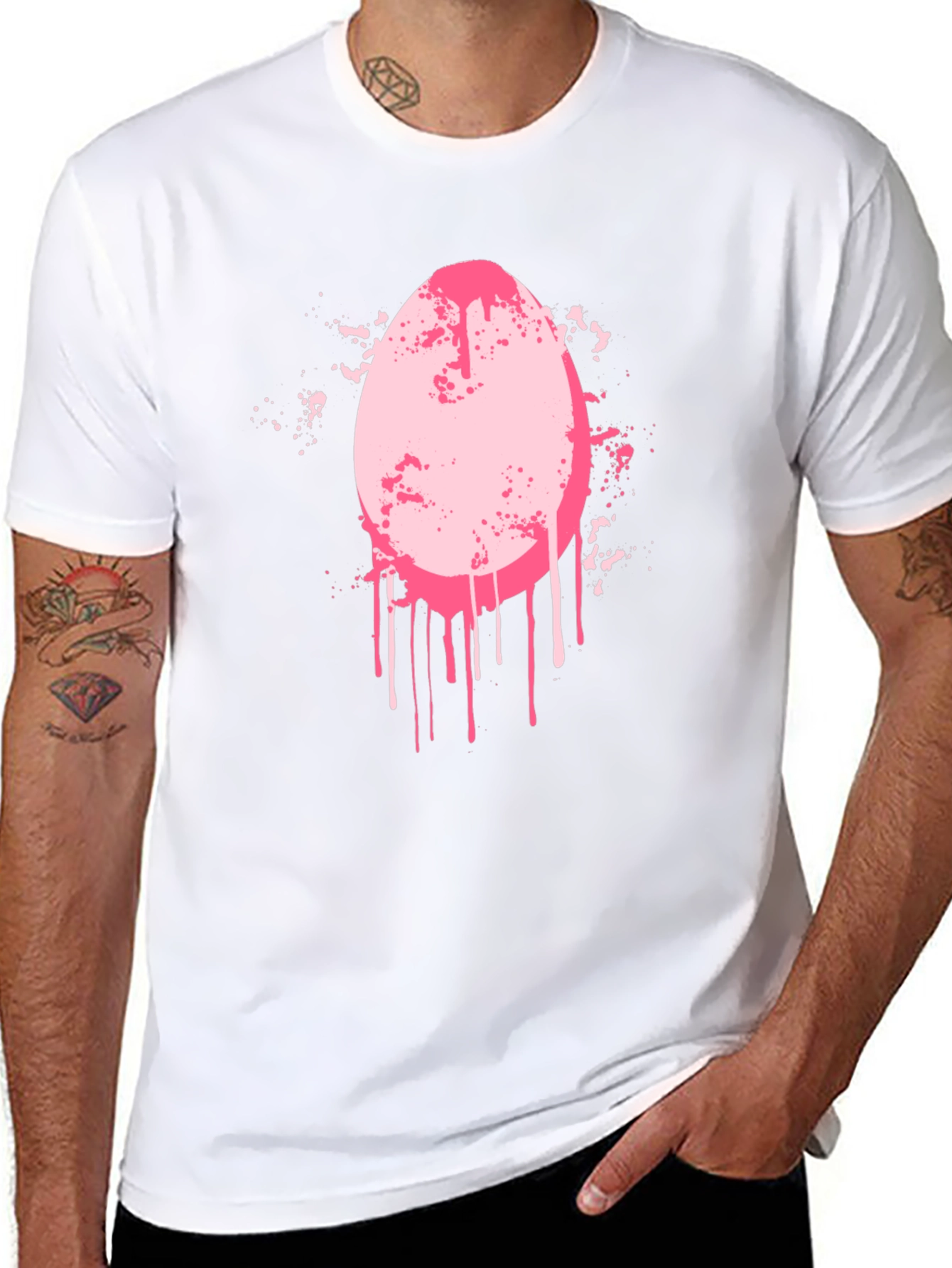 Black Men's Black T-Shirt with Pink Egg Graphic view 8