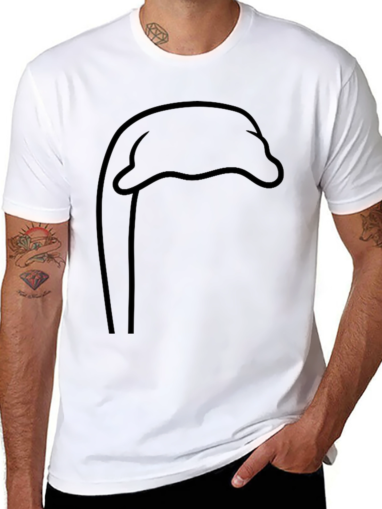 Black Minimalist Dolphin Outline T-Shirt - Unisex Black Tee view 8