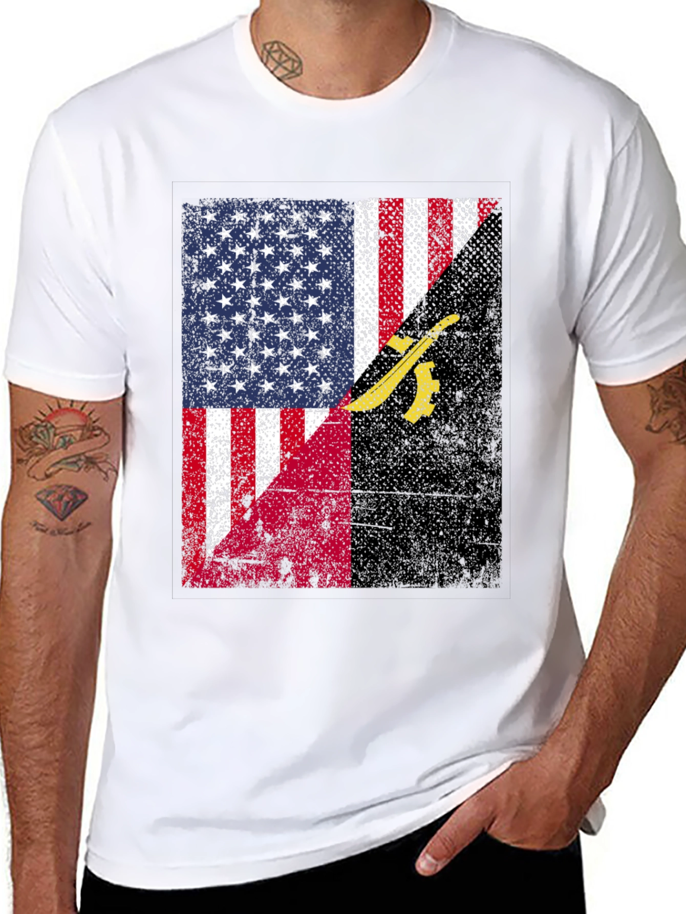 Black USA Angola Flag Graphic T-Shirt view 8