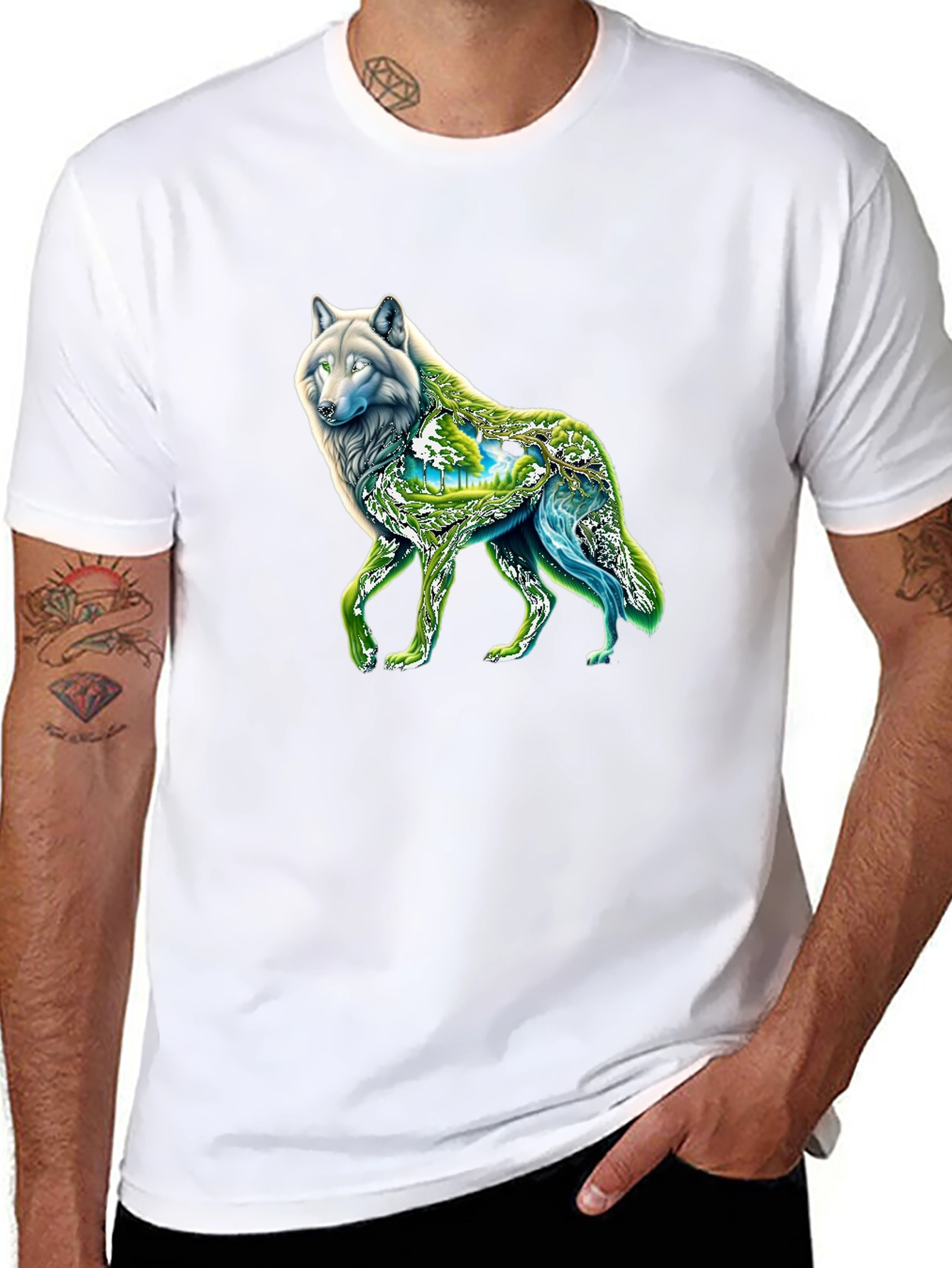 Black Wolf Nature Graphic Black T-Shirt view 8