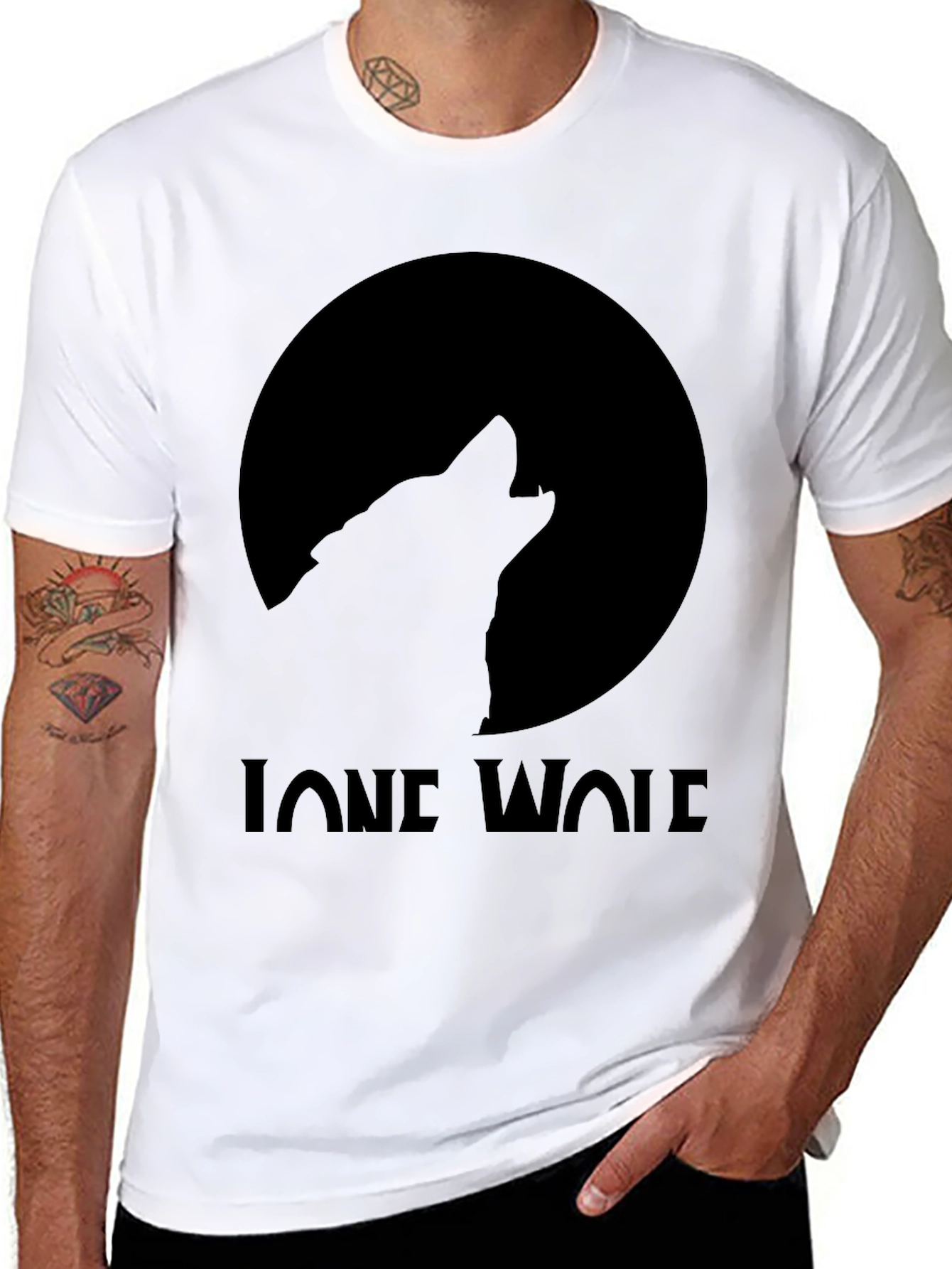 Black Lone Wolf Moon Graphic T-Shirt view 8