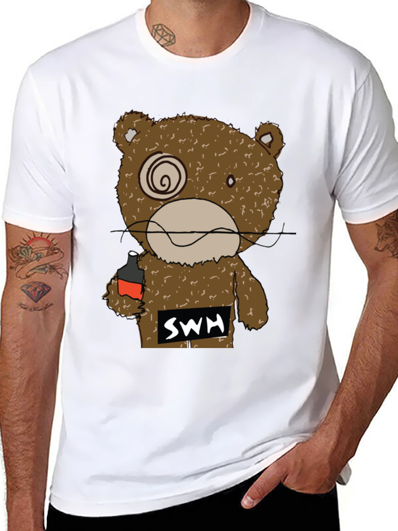 Black Drunk Bear Graphic Tee - Funny Cartoon Shirt view 8
