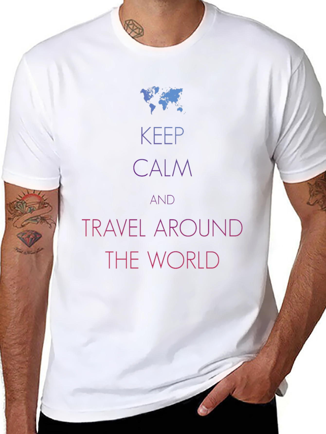 Black Keep Calm Travel World Graphic Tee - Soft Cotton Blend view 8