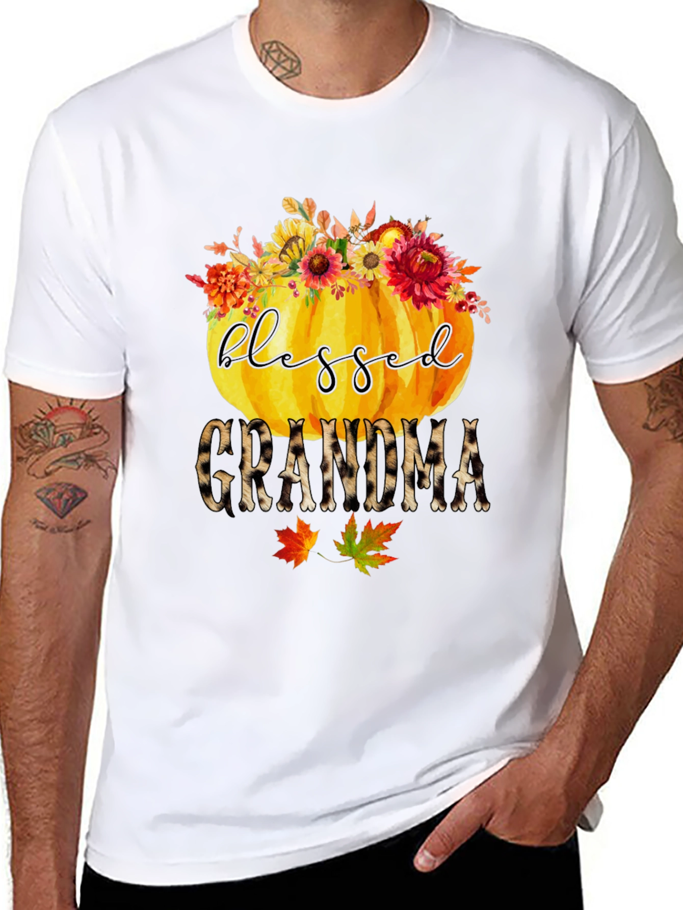 Black Blessed Grandma Pumpkin T-Shirt - Fall Apparel view 8