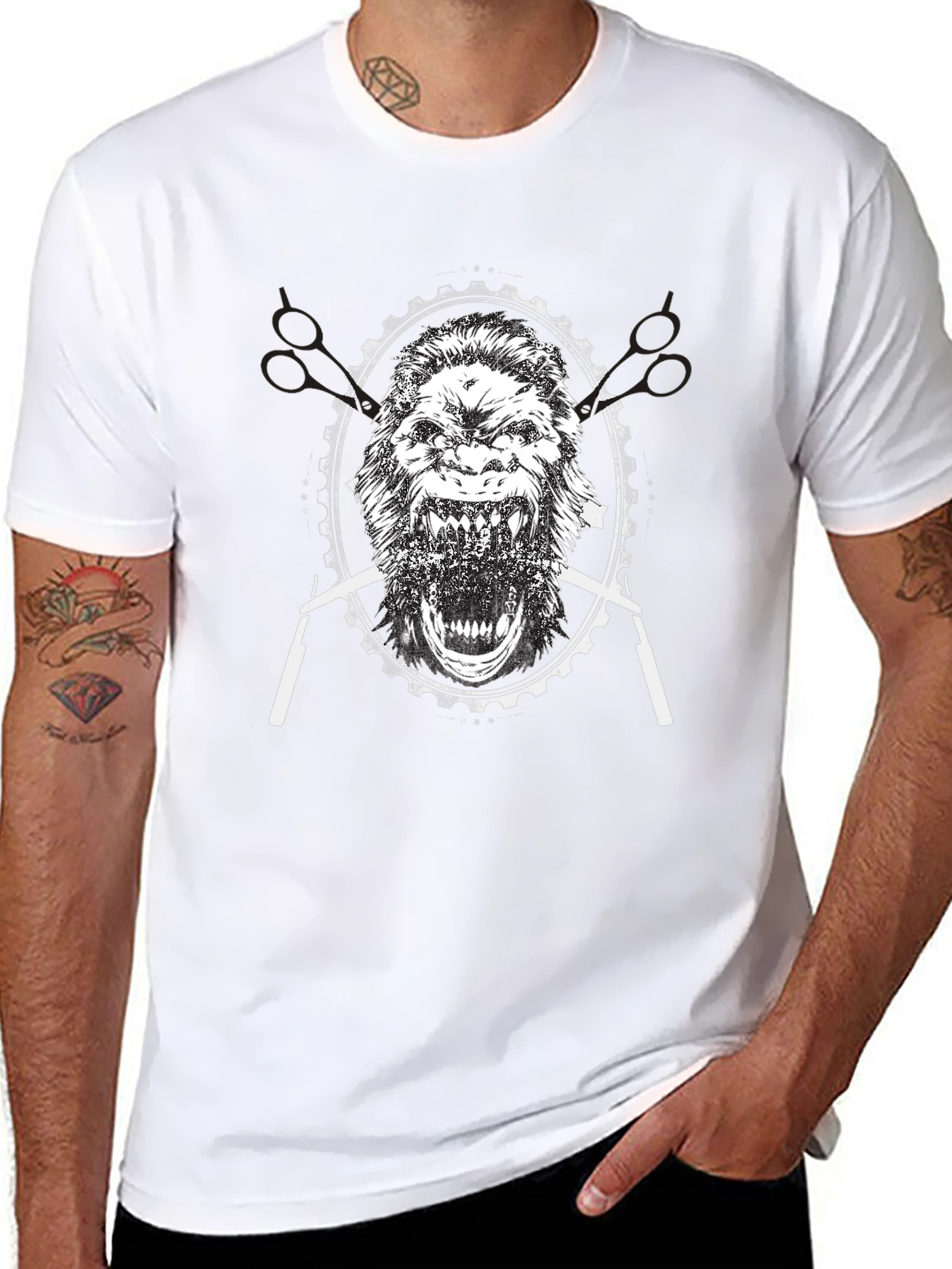 Black Men's Black Sasquatch Barber Graphic T-Shirt view 8