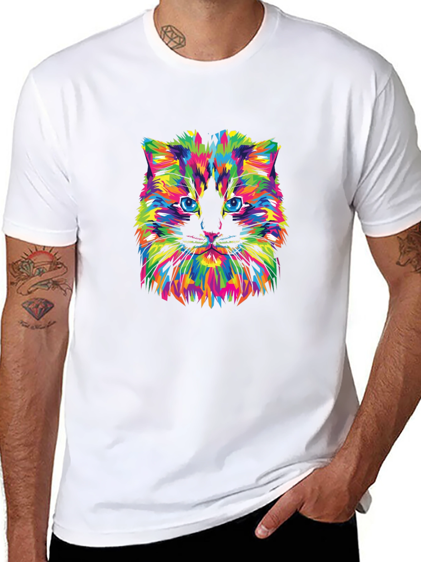 Black Vibrant Cat Graphic Tee - Soft Cotton Blend view 8