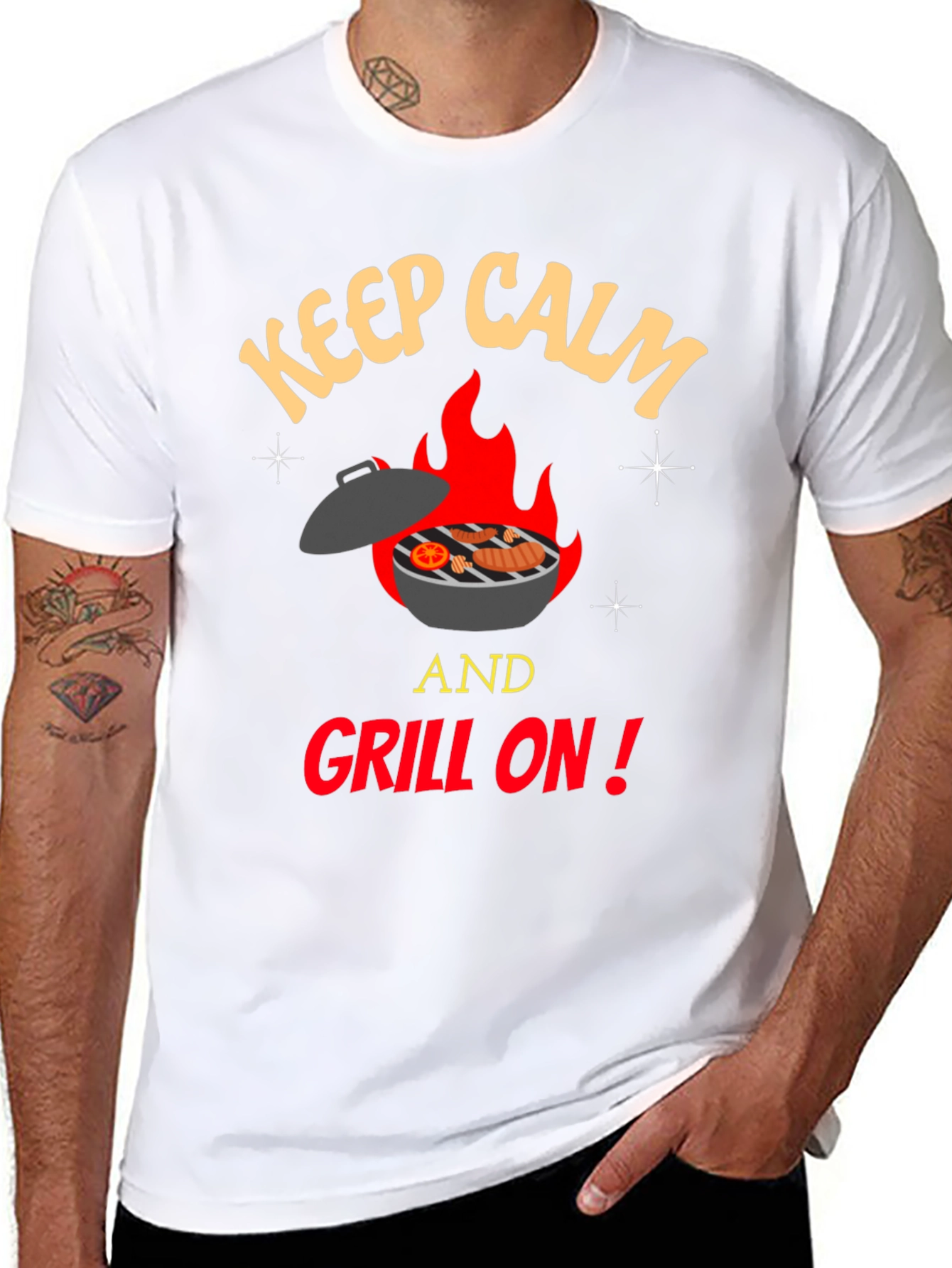 Black Keep Calm and Grill On T-Shirt - BBQ Lover's Tee view 8