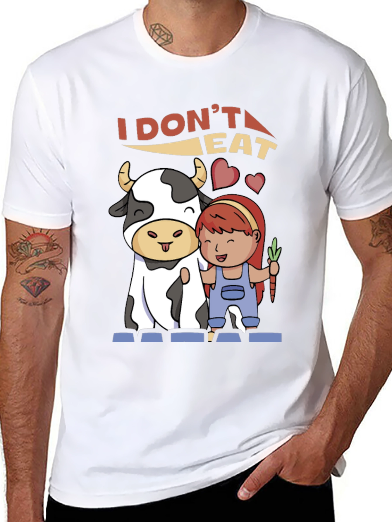Black Vegan T-Shirt: I Don't Eat Meat Graphic Tee view 8