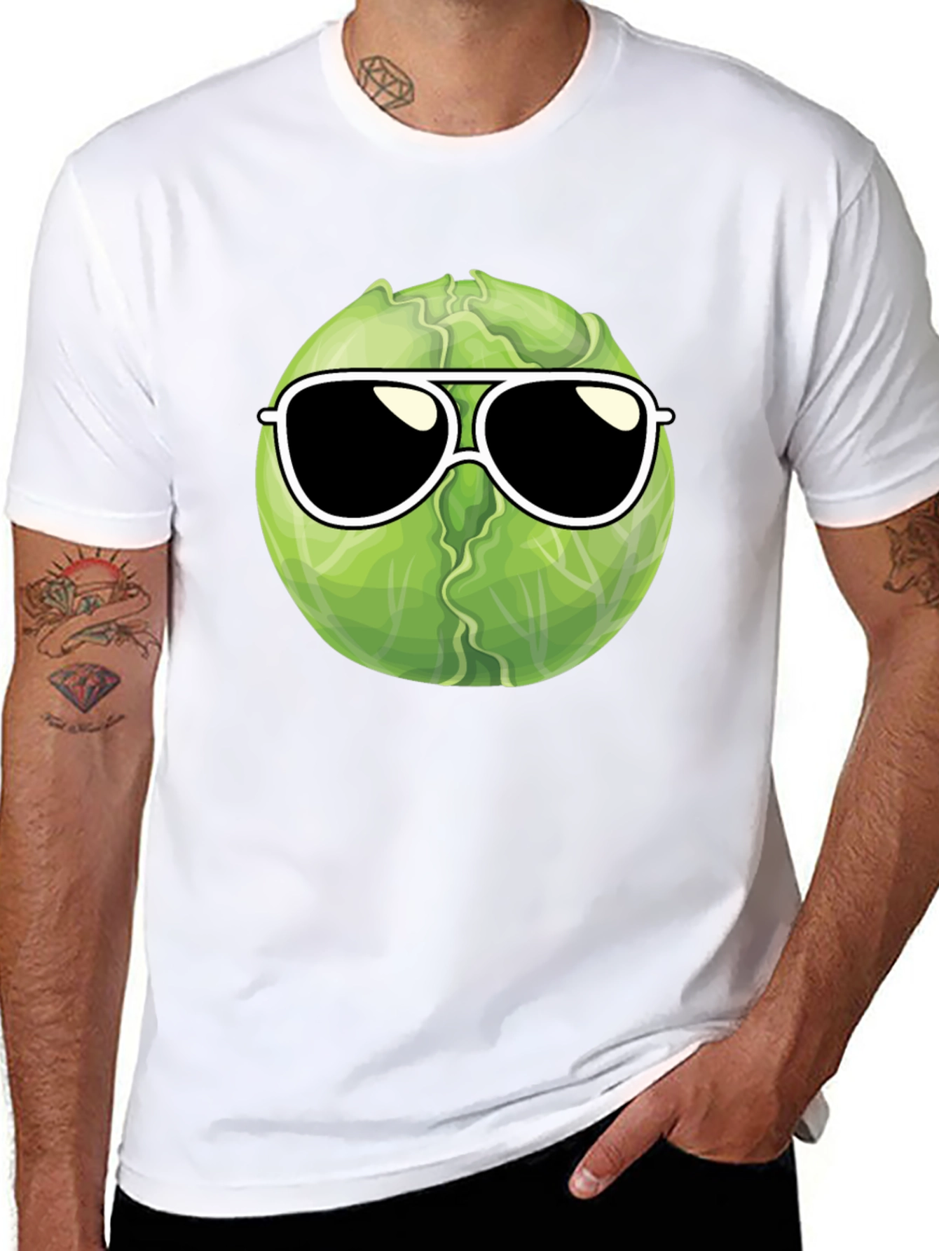 Black Cool Cabbage T-Shirt - Sunglasses Design view 8