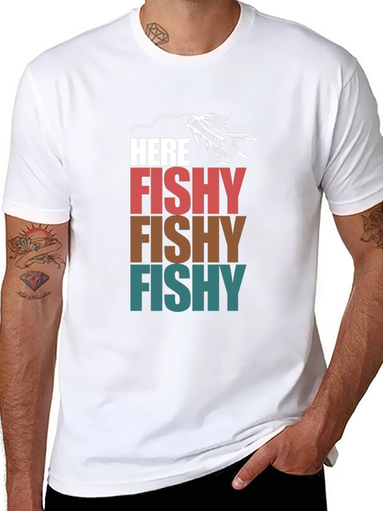 Black Here Fishy T-Shirt Fishing Lure Tee view 8
