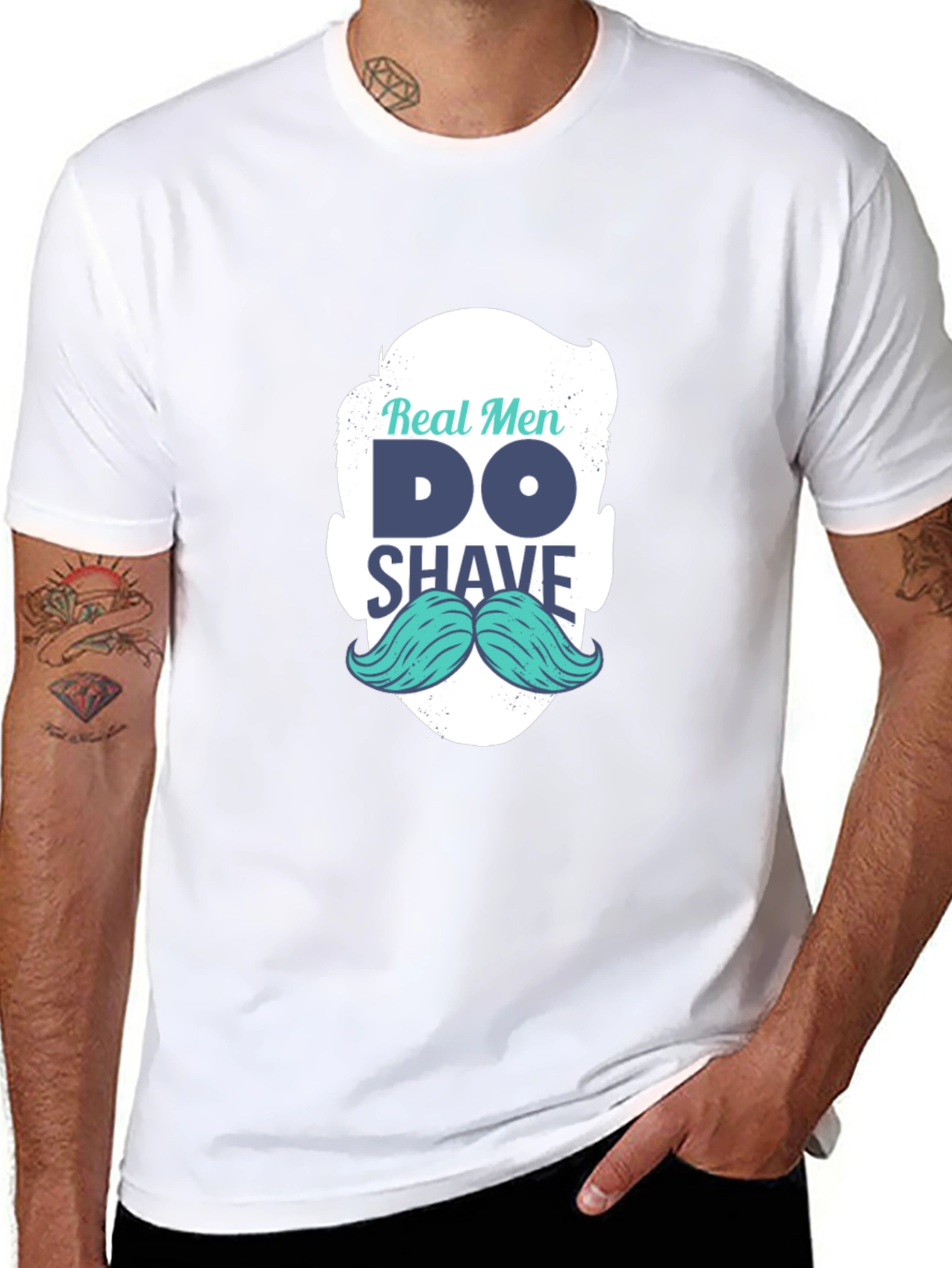 Black Real Men Shave T-Shirt: Cool Mustache Graphic Tee view 8