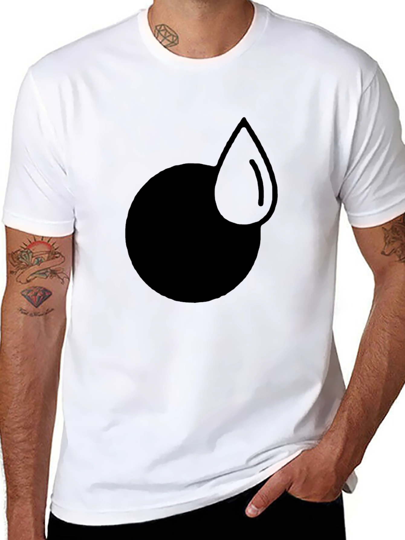 Black Modern Graphic Tee - Circle and Drop Design view 8