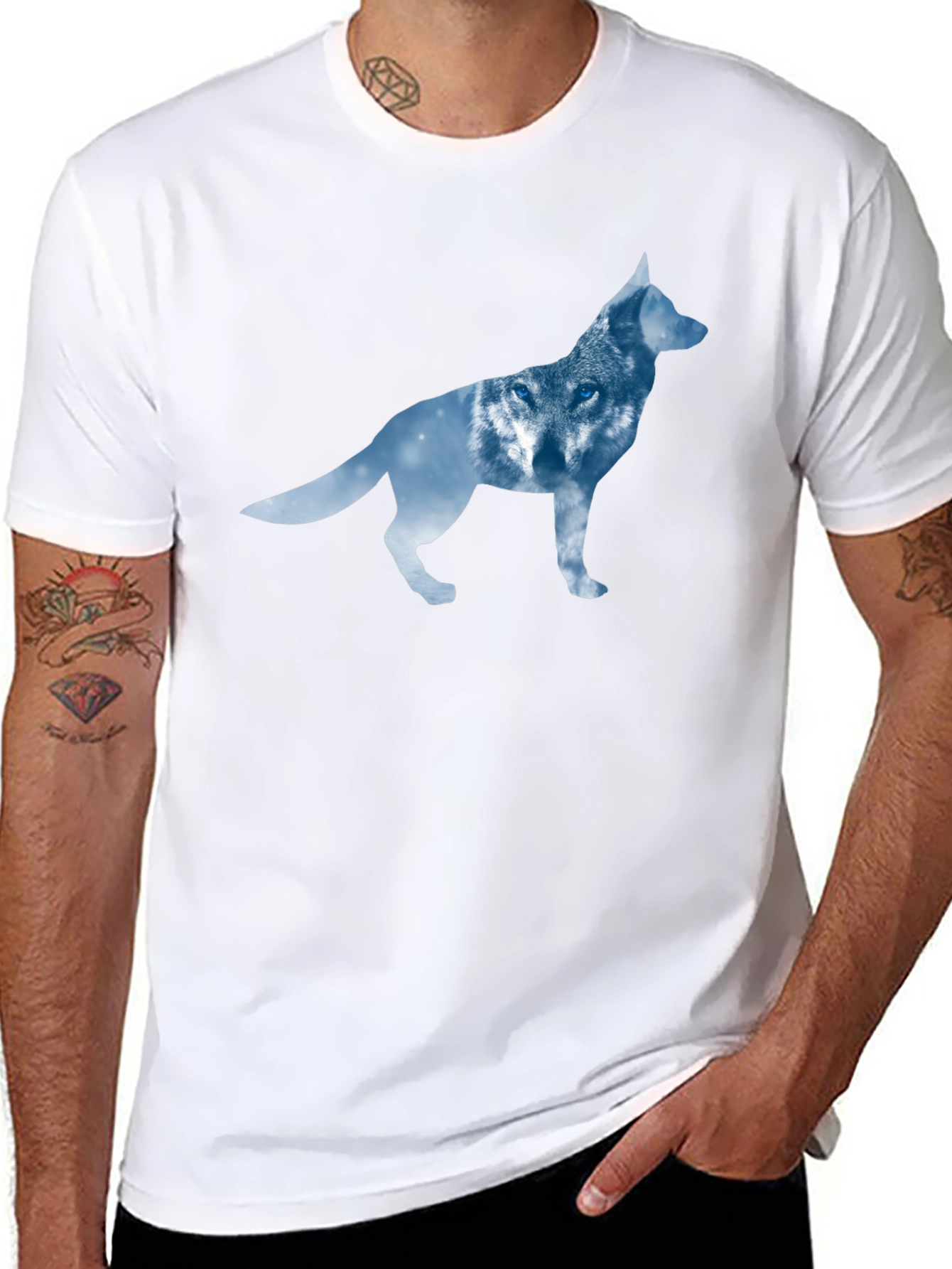 Black Wolf Silhouette T-Shirt - Modern Graphic Tee view 8