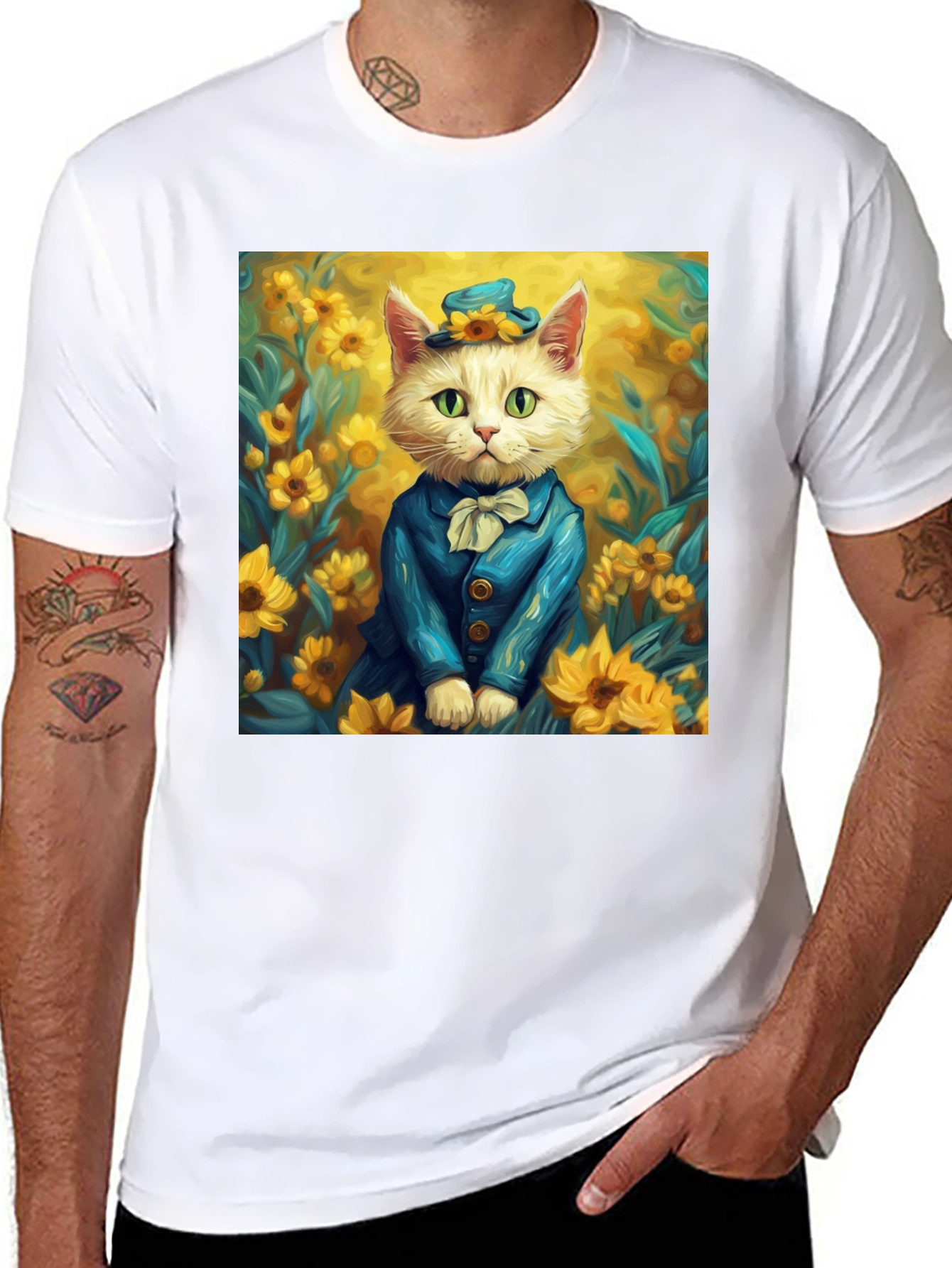 Black Cat in Sunflowers T-Shirt - Stylish Graphic Tee view 8