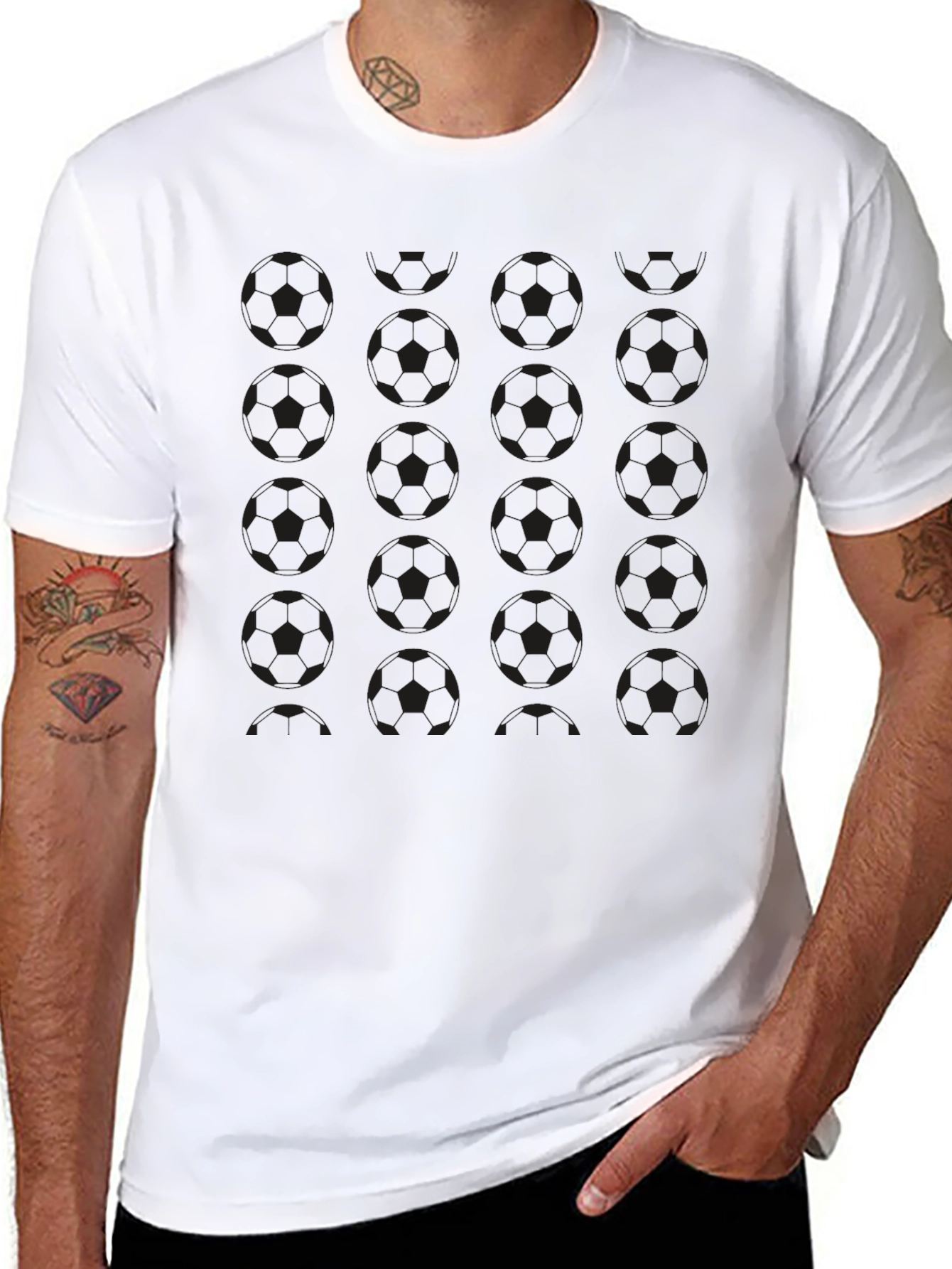 Black Black Soccer Ball Pattern T-Shirt view 8