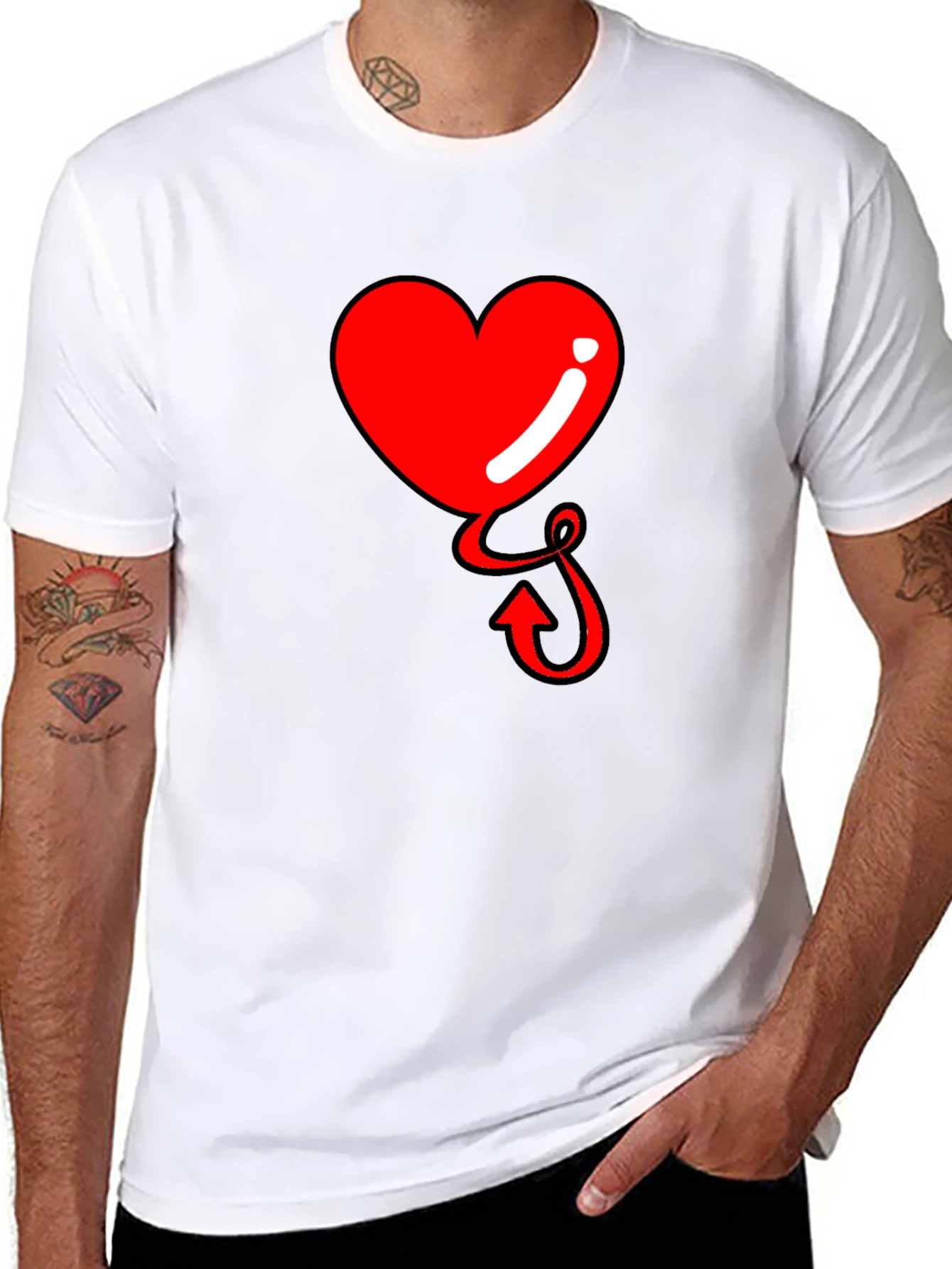 Black Heart Devil Tail Tee - Men's Black T-Shirt view 8