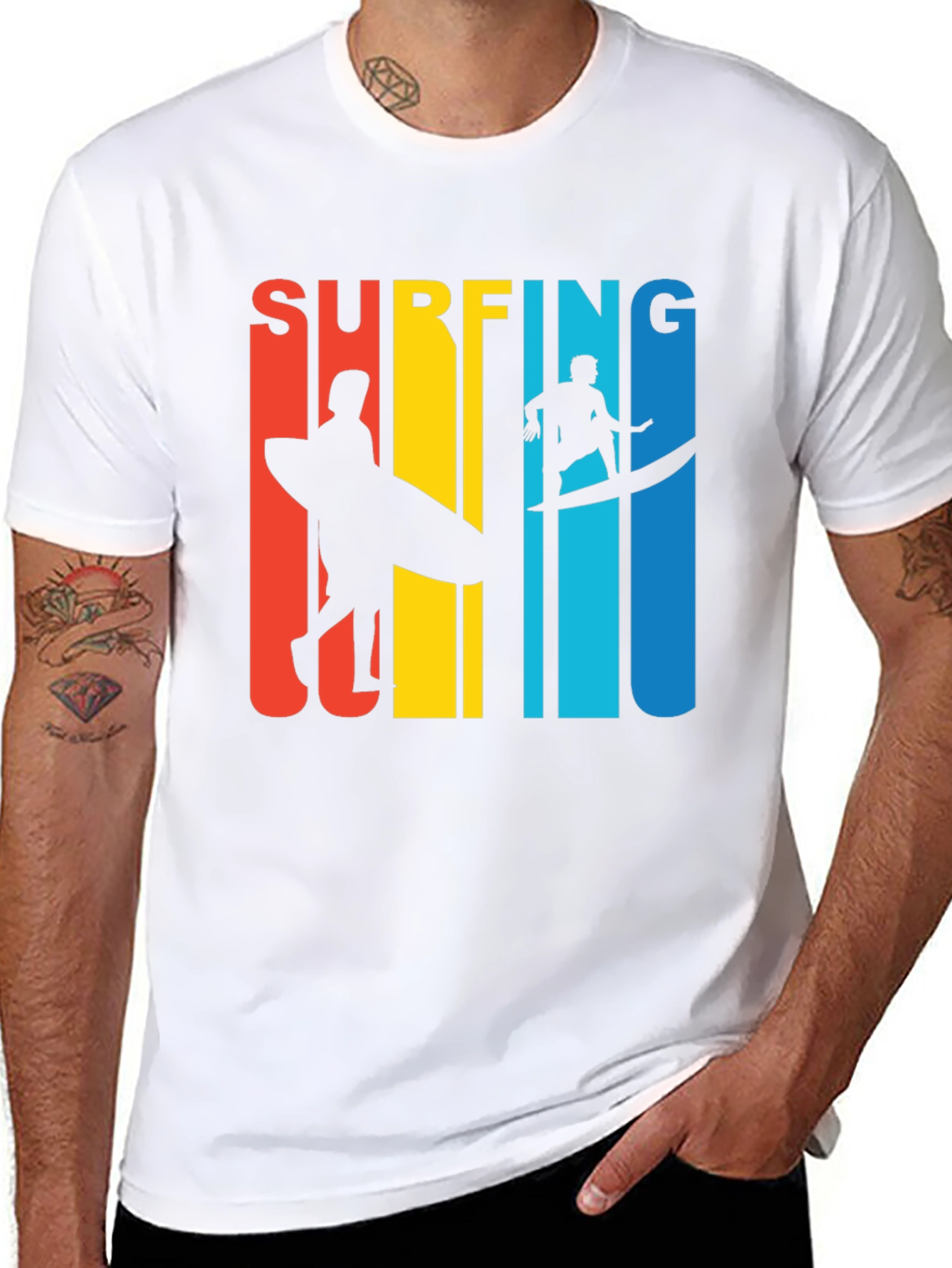 Black Surfing Graphic Tee | Retro Surfer Design view 8