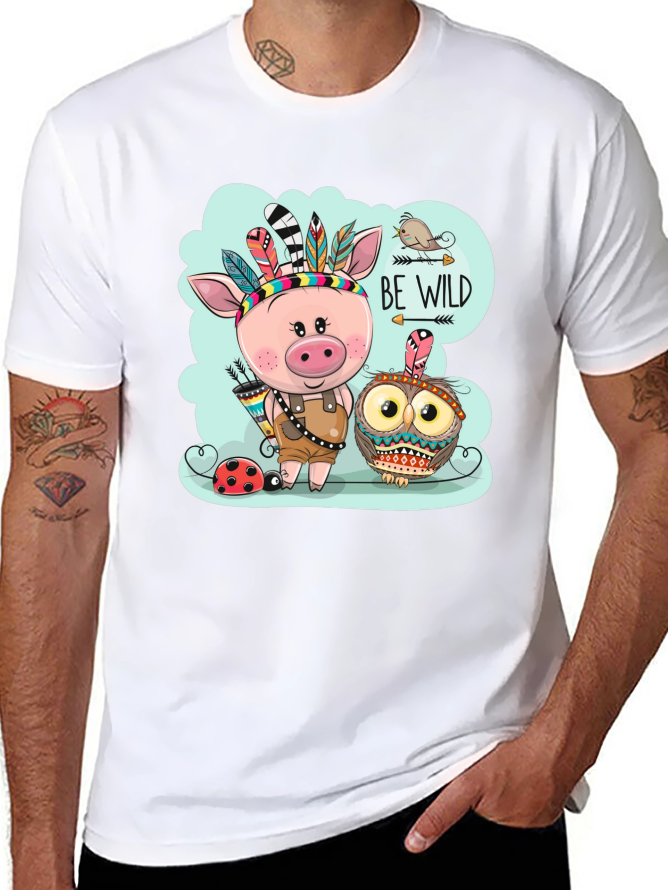 Black Be Wild T-Shirt - Pig & Owl Graphic Tee view 8