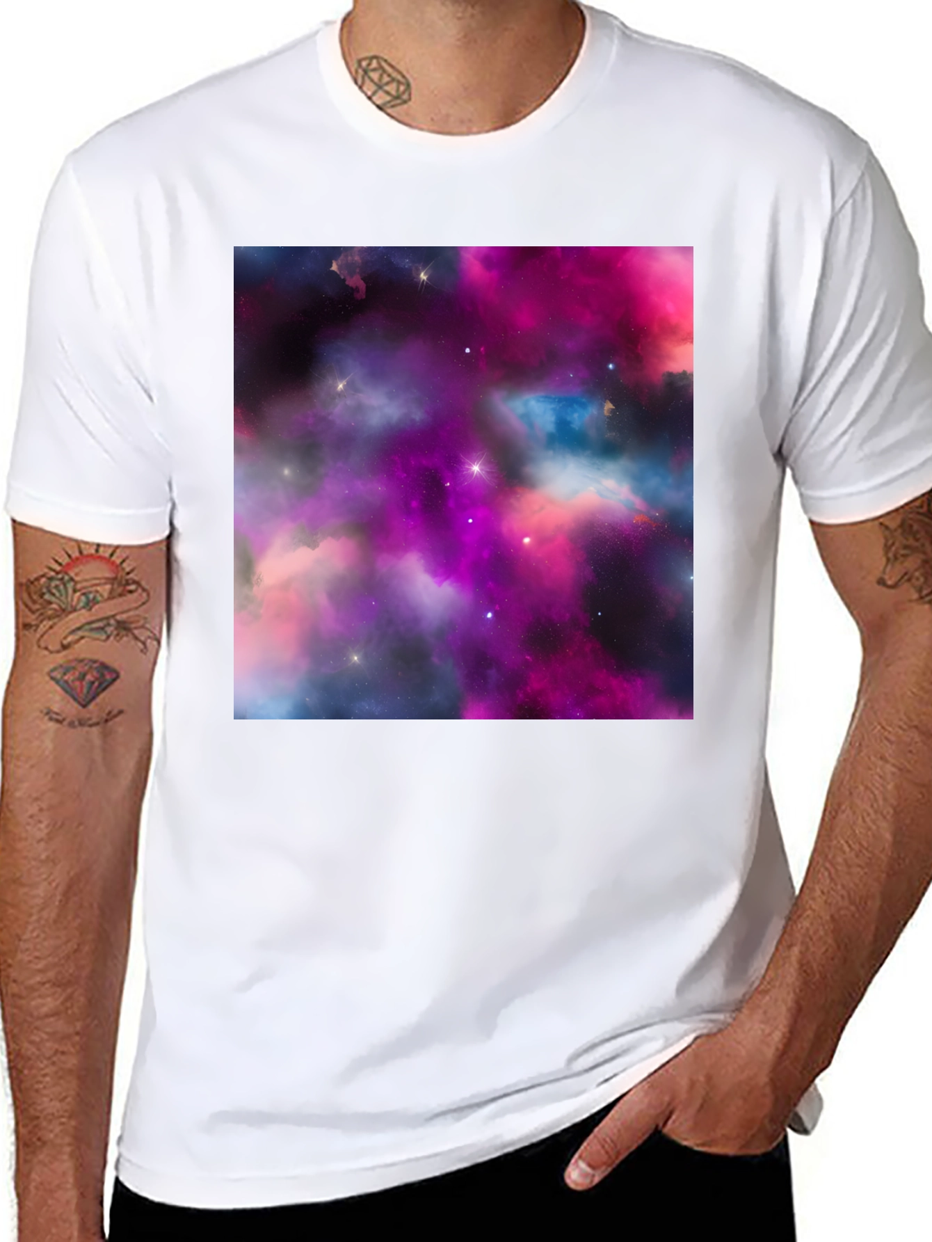 Black Galaxy Print Black T-Shirt - Stylish Outer Space Design view 8