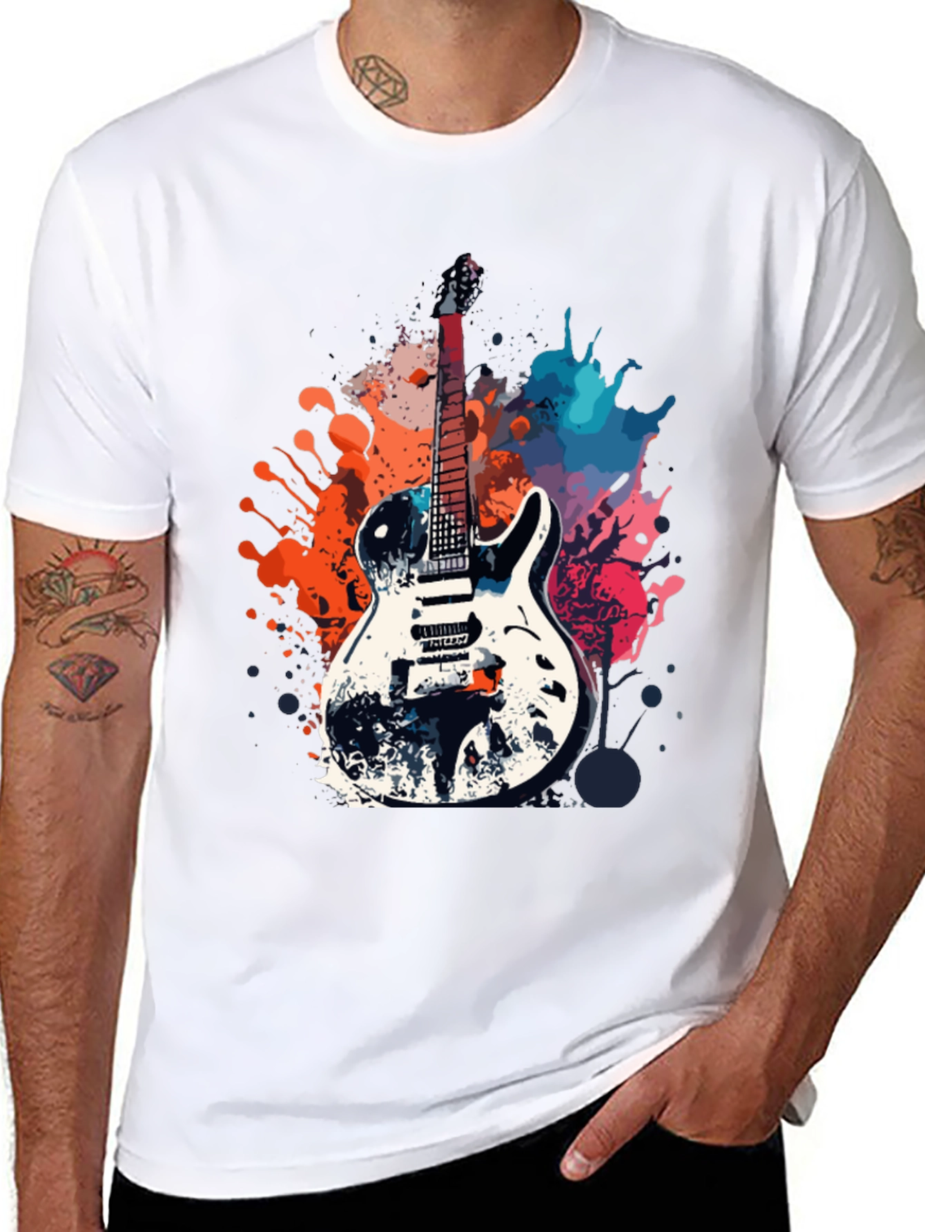 Black Guitar Splash Graphic T-Shirt - Rock Style Tee view 8