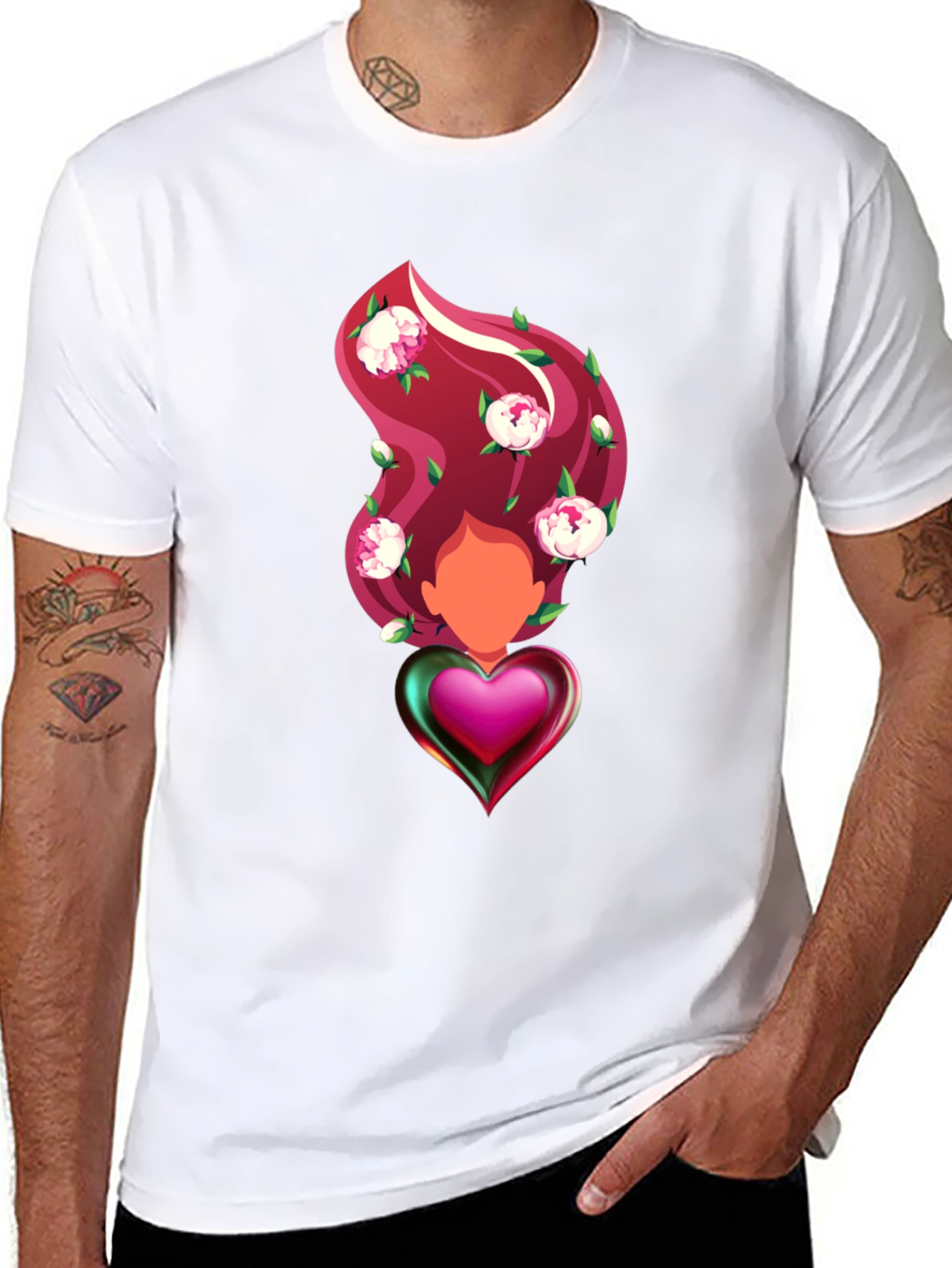 Black Heart & Floral T-Shirt - Artistic Graphic Tee view 8
