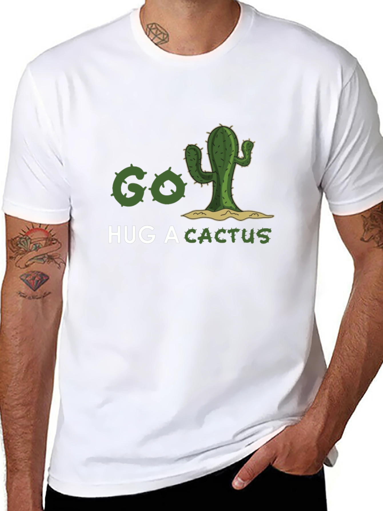 Black Go Hug A Cactus T-Shirt - Funny Graphic Tee view 8