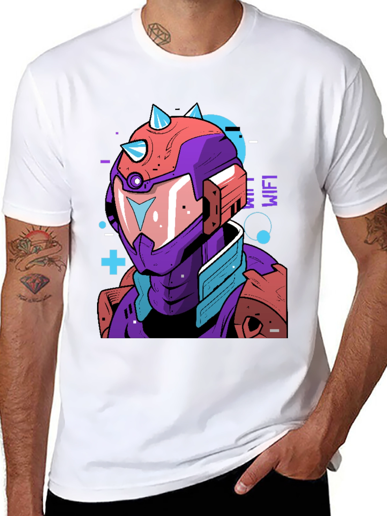 Black Cyberpunk Robot Graphic Tee - Black Cotton Shirt view 8