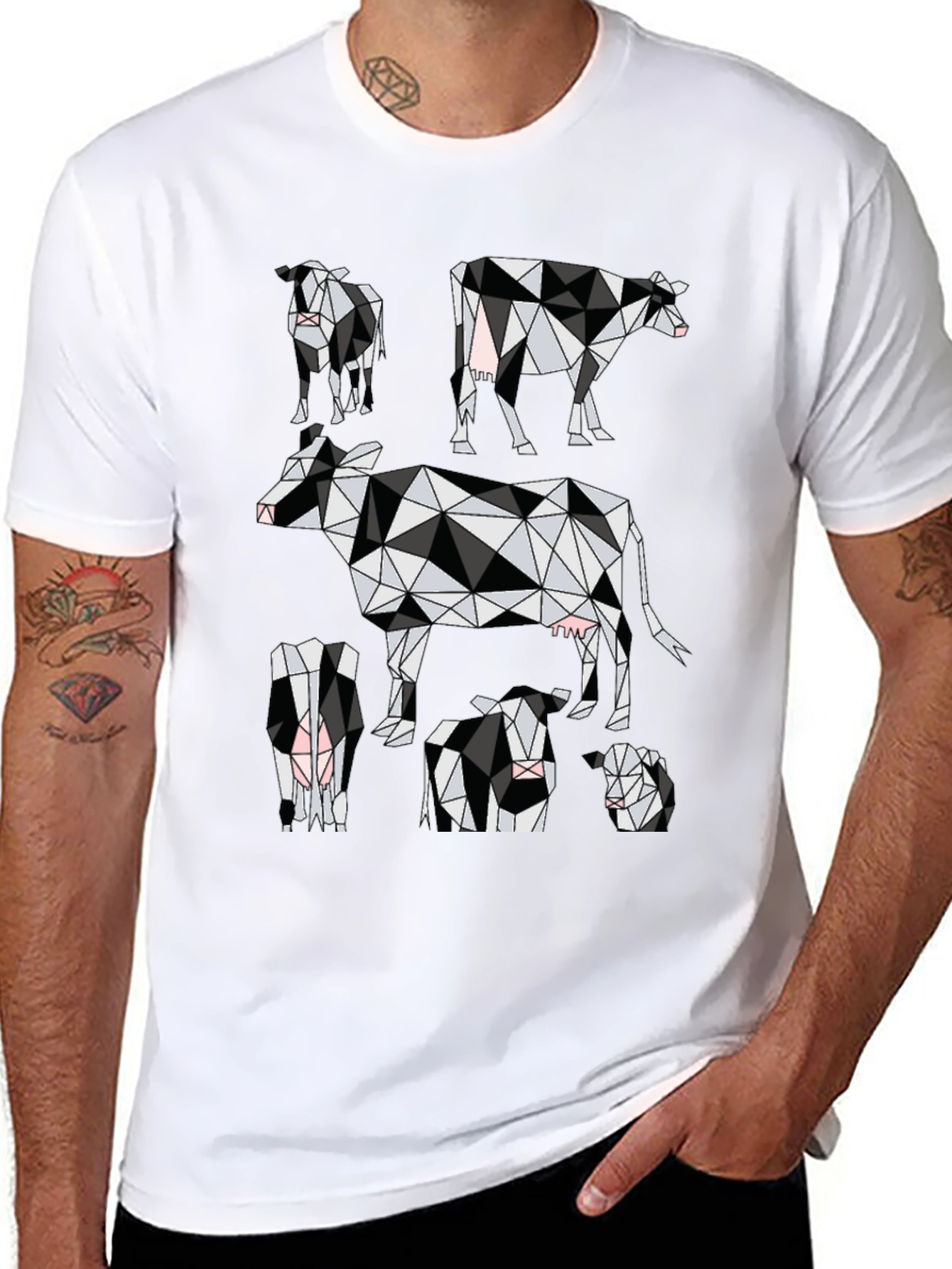 Black Geometric Cow Print Black T-Shirt view 8