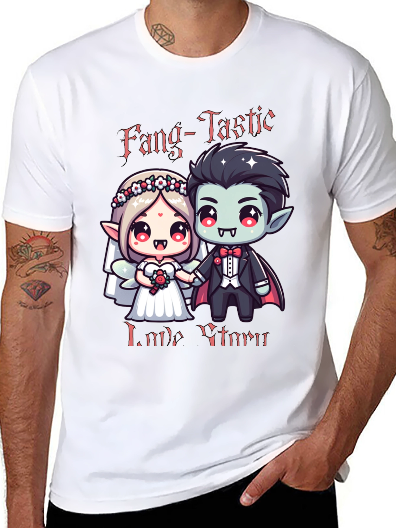 Black Fang-Tastic Vampire Couple Graphic Tee view 8