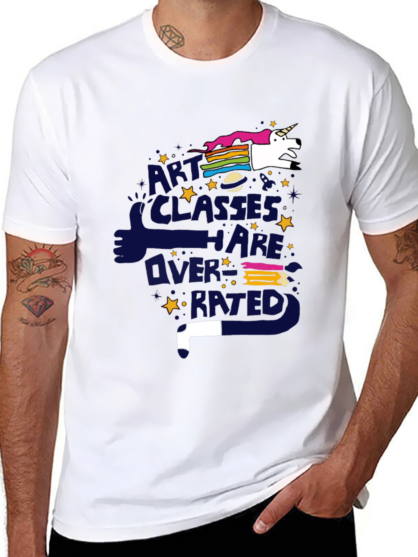 Black Art Classes Unicorn T-Shirt - Overrated Graphic Tee view 8