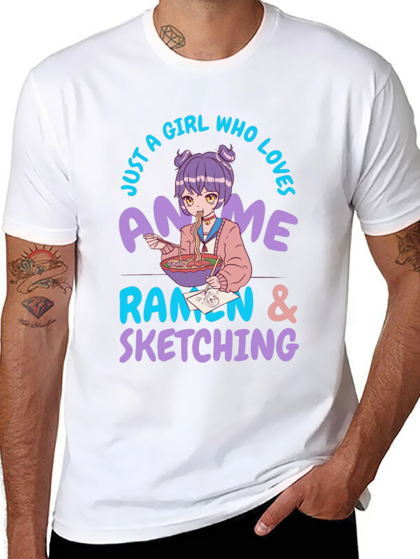 Black Anime Ramen Sketching Graphic T-Shirt view 8