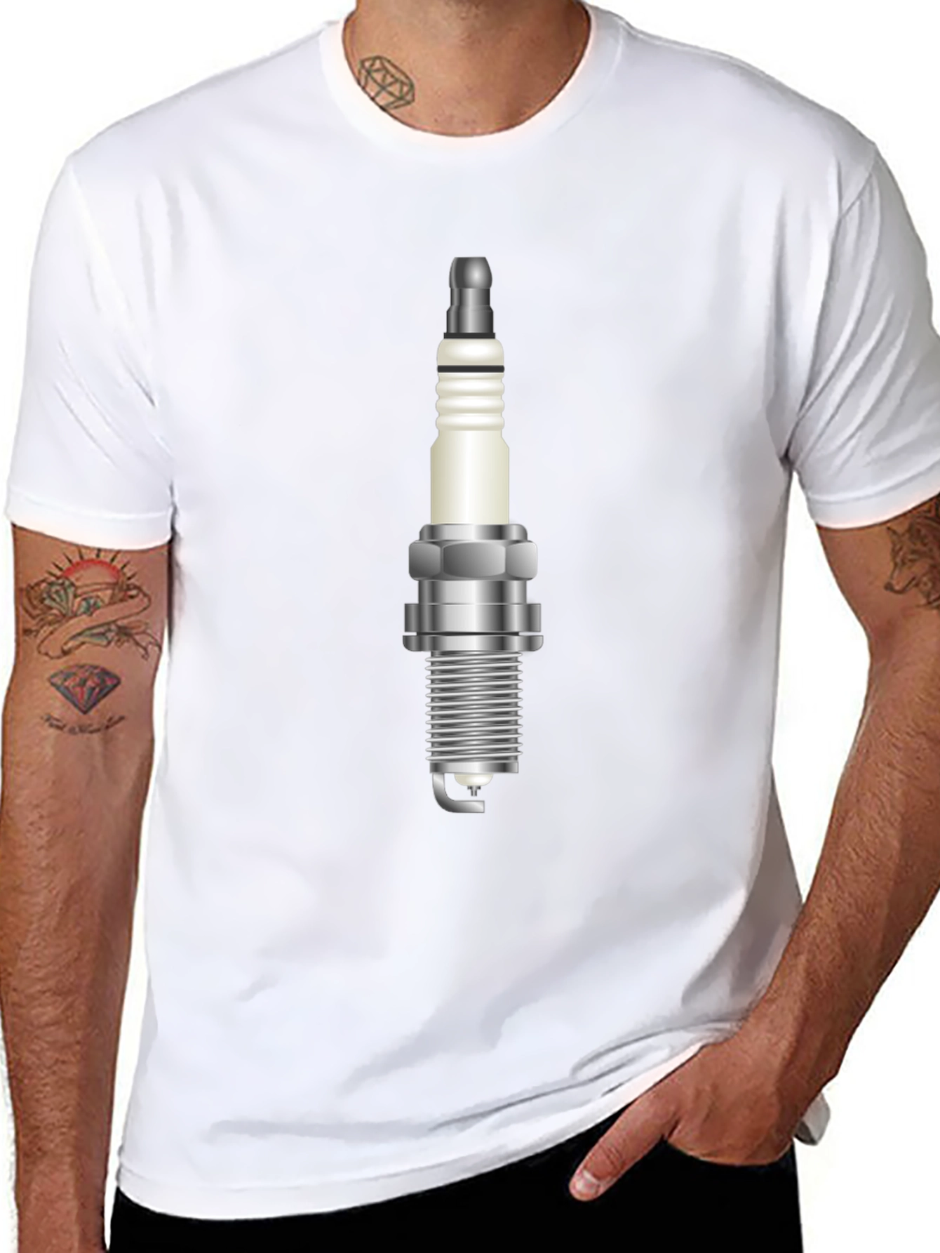Black Spark Plug Graphic Tee - Black Cotton Blend view 8