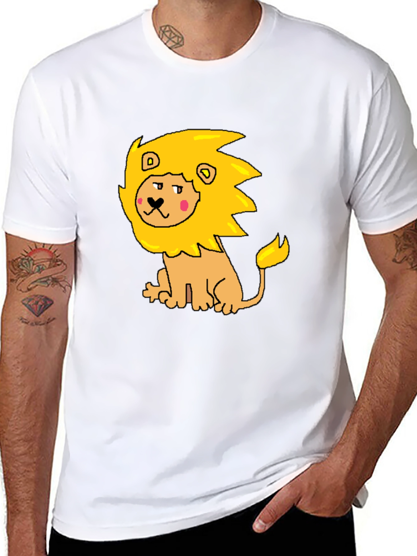 Black Cartoon Lion Graphic Tee - Men's Black T-Shirt view 8