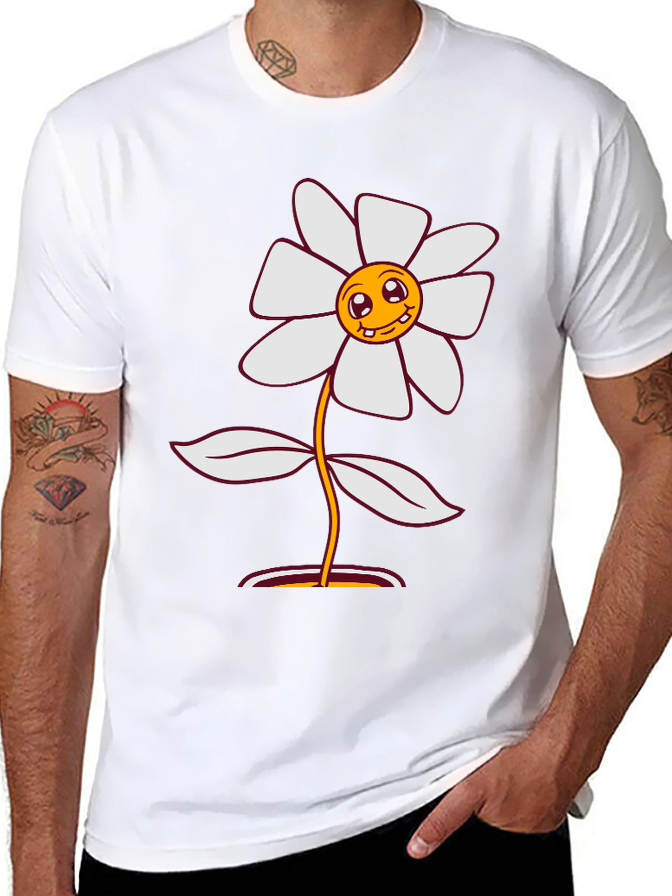 Black Smiley Flower Graphic Tee - Black Cotton Blend view 8
