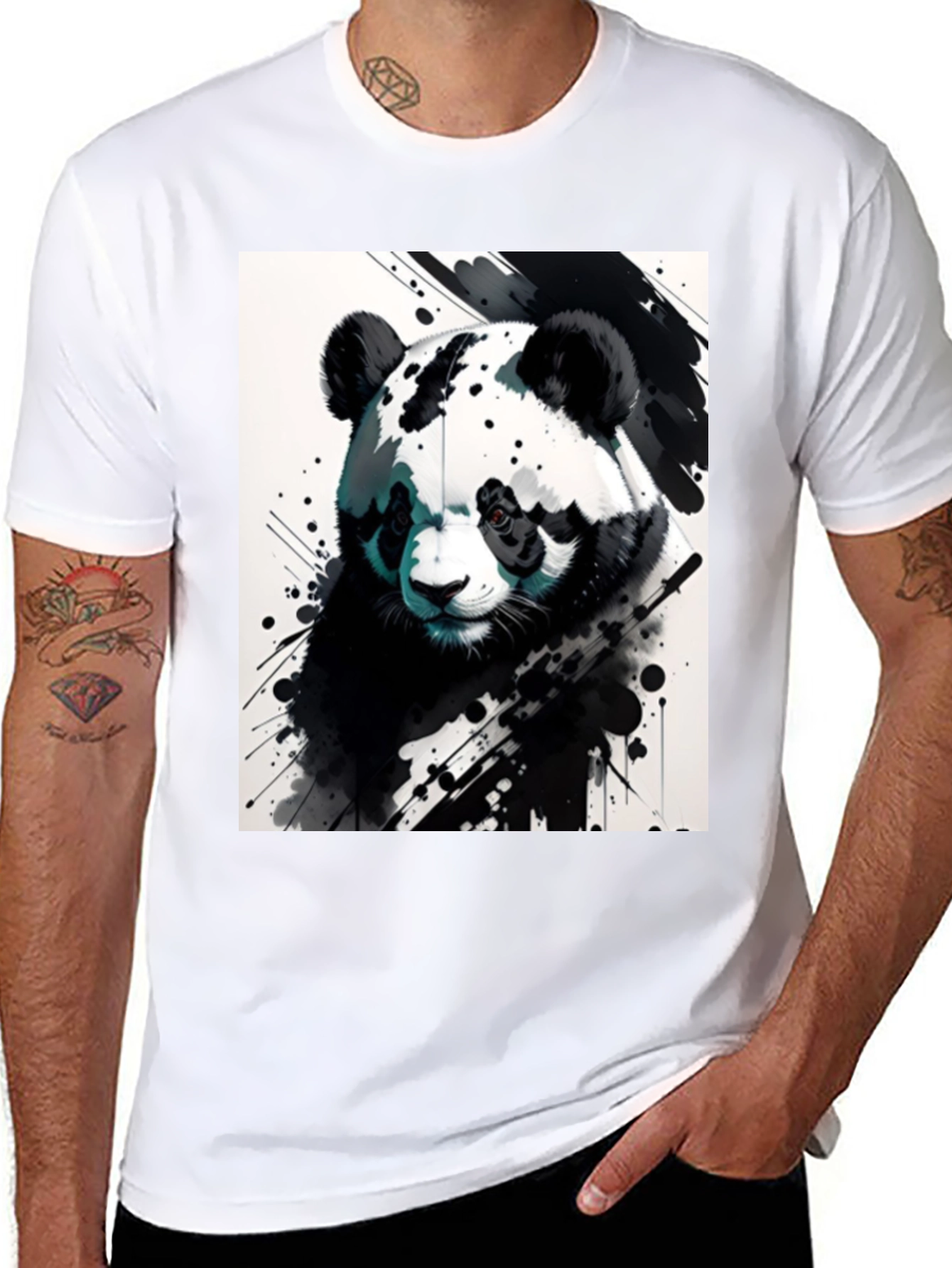 Black Panda Splash Art Black T-Shirt view 8