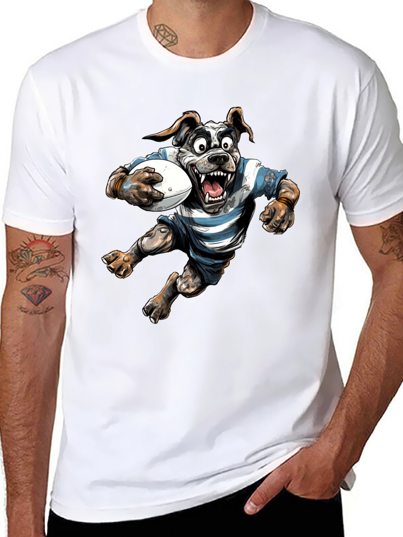 Black Rugby Dog Graphic T-Shirt - Black Cotton Tee view 8