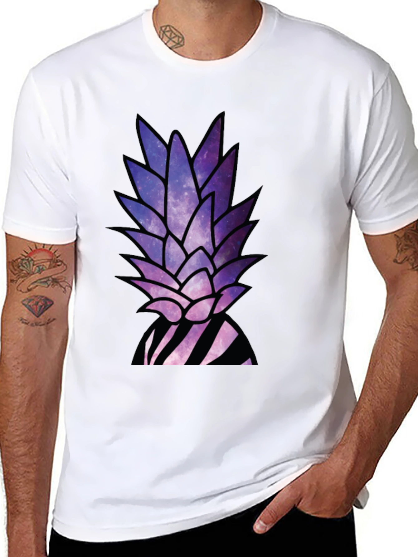 Black Galaxy Pineapple T-Shirt - Unique Graphic Tee view 8