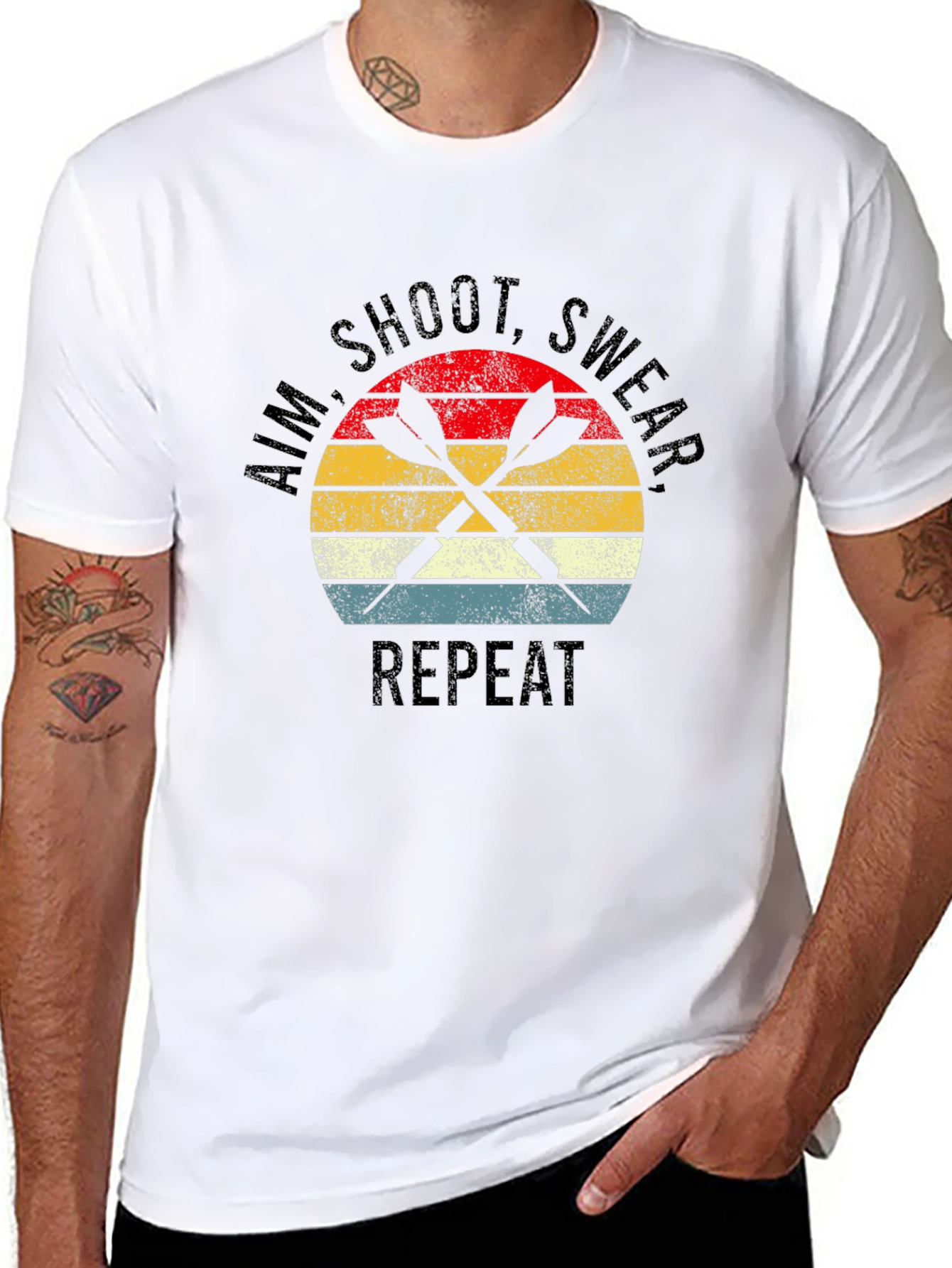 Black Aim Shoot Swear Repeat Darts Graphic T-Shirt view 8