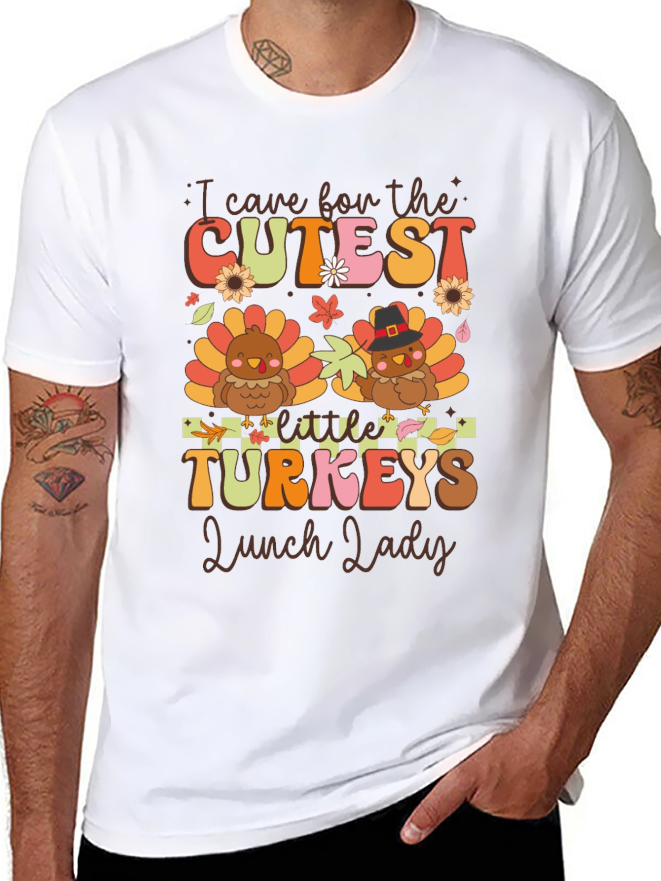 Black Cutest Little Turkeys Lunch Lady T-Shirt view 8