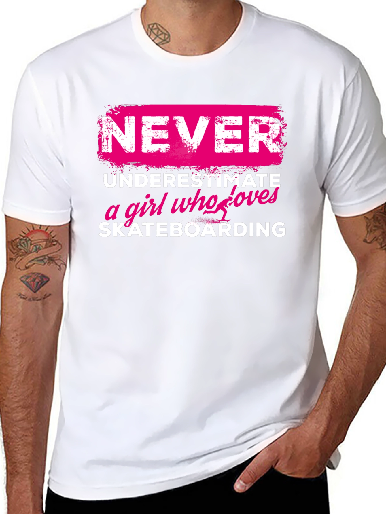 Black Never Underestimate Skateboard Girl T-Shirt view 8