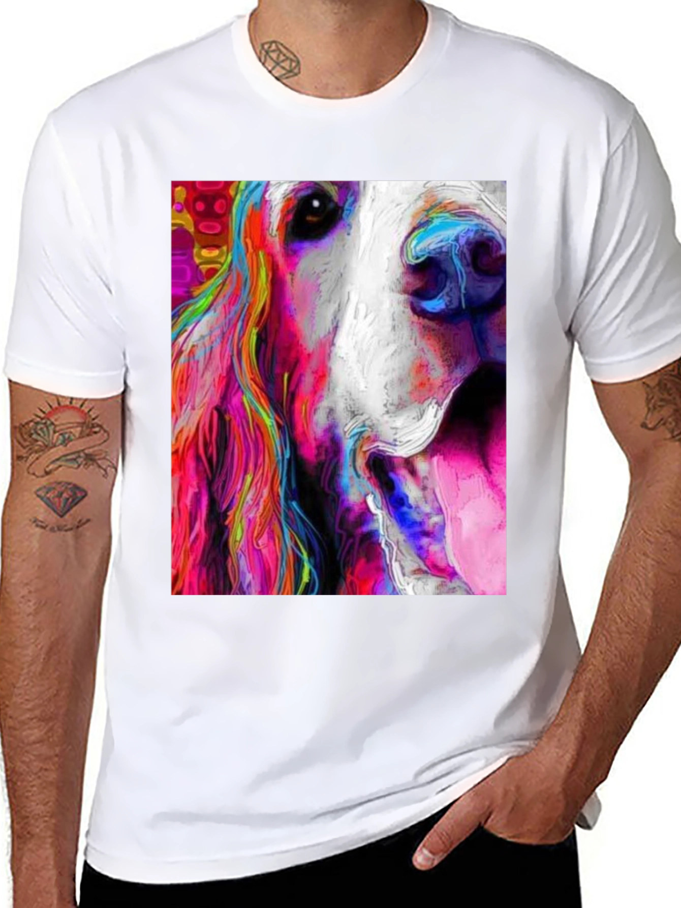 Black Colorful Dog Art Graphic Tee view 8