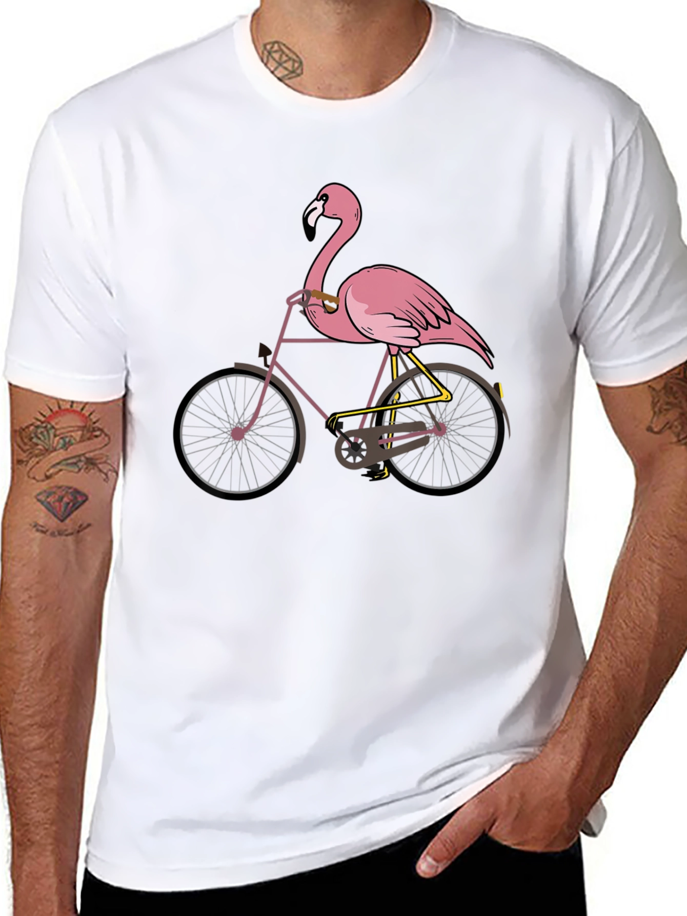 Black Flamingo on Bike Graphic T-Shirt view 8