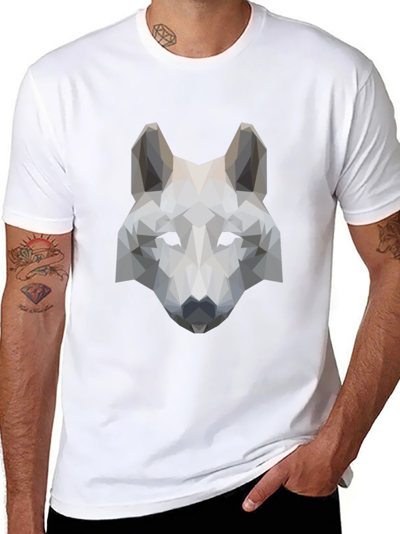 Black Geometric Wolf Head Graphic Tee - Black view 8