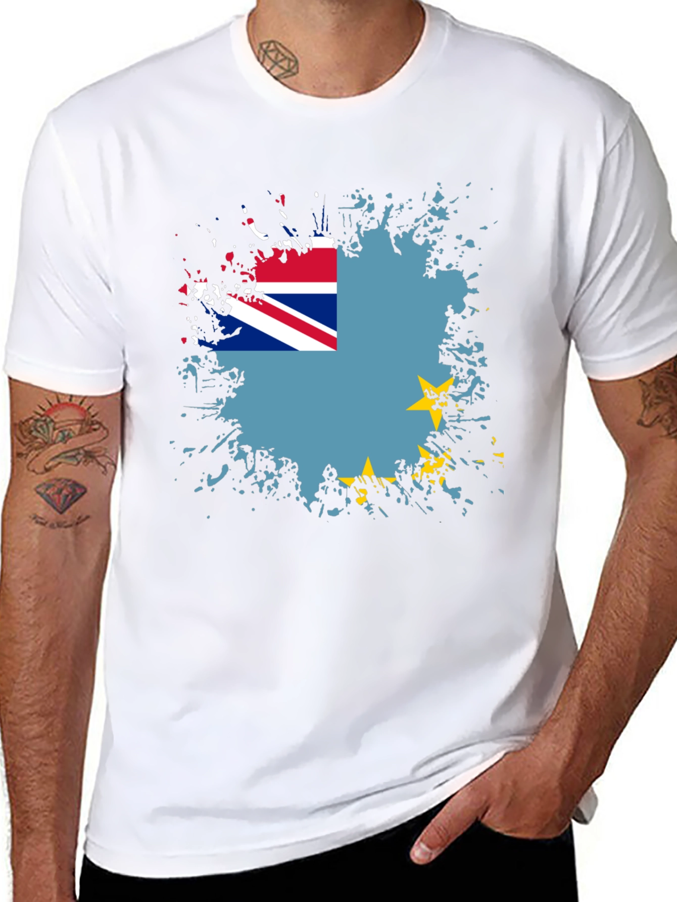 Black Tuvalu Flag Graphic Tee - Black Cotton Blend view 8