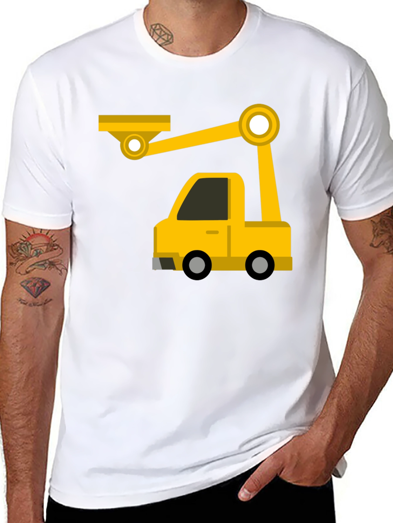 Black Construction Crane Truck Graphic Tee view 8