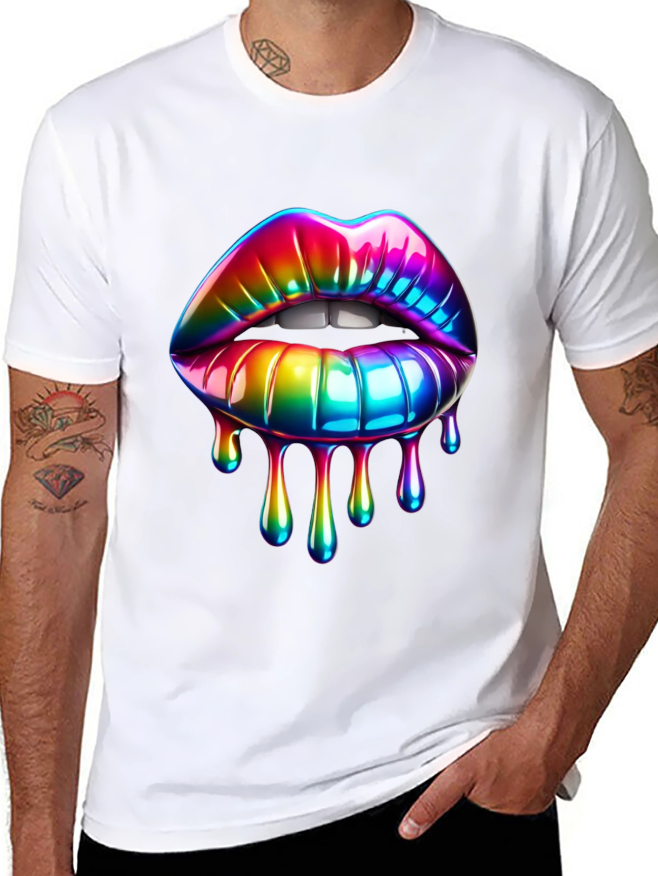 Black Rainbow Lips Graphic T-Shirt view 8