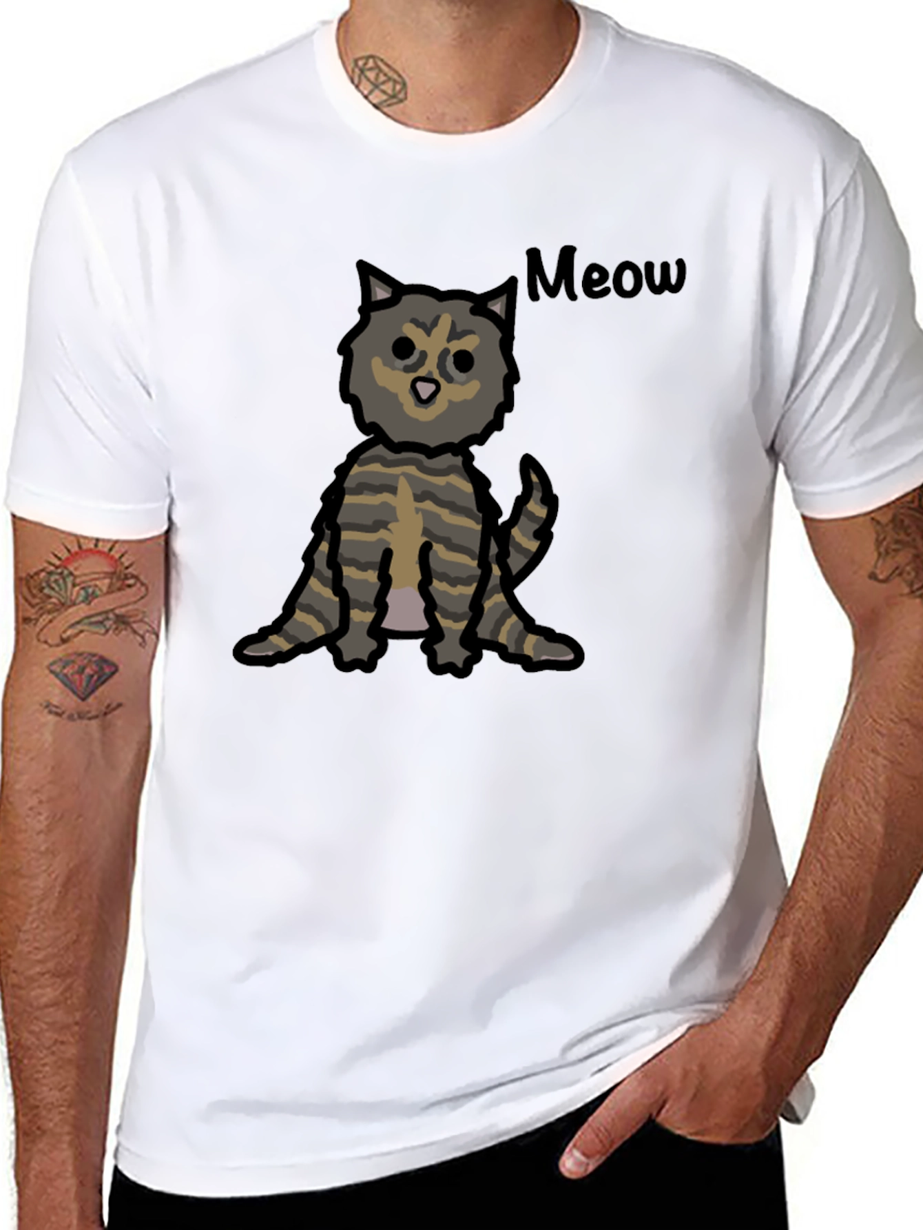 Black Cute Cartoon Cat Meow Graphic T-Shirt view 8
