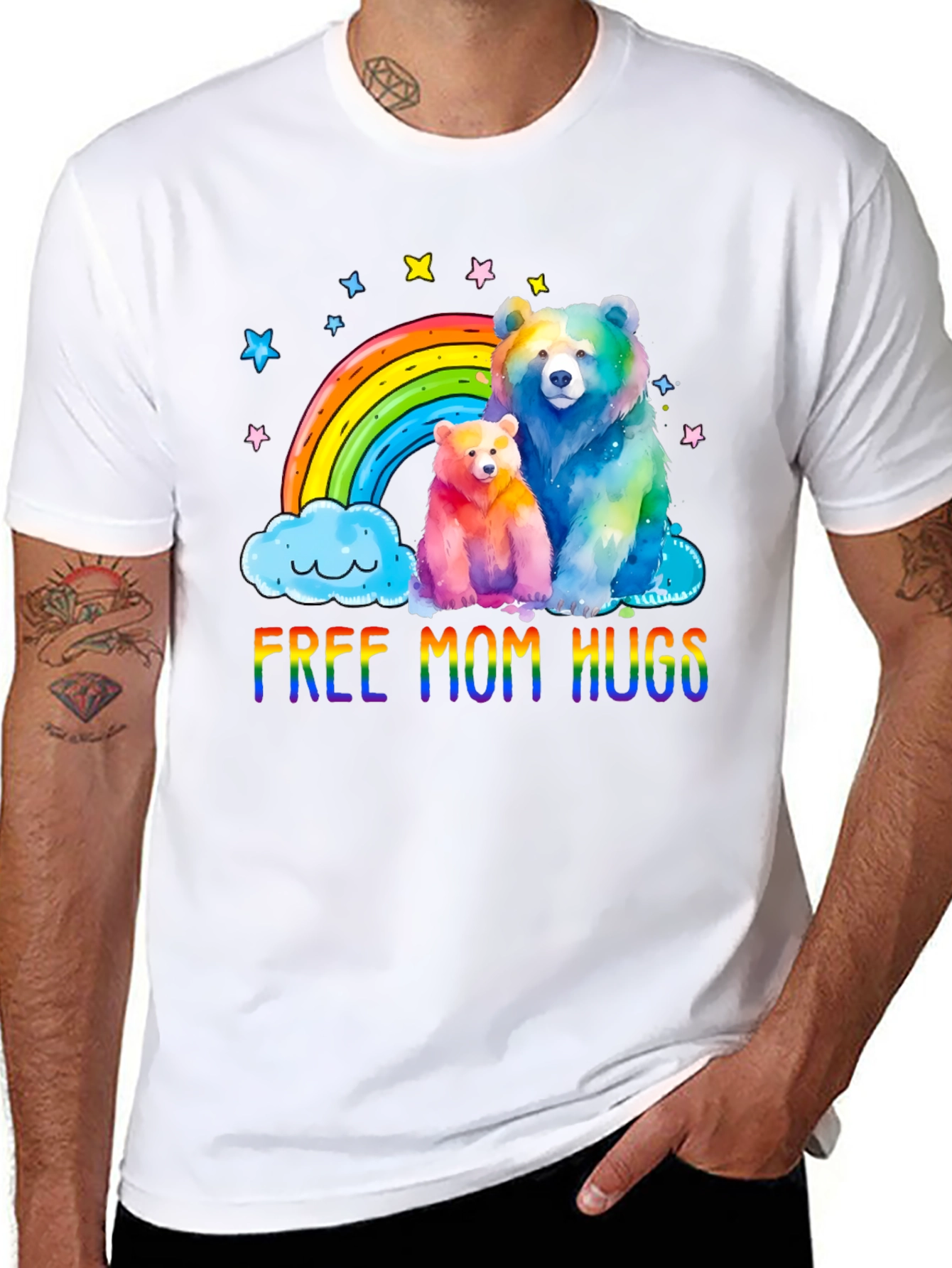 Black Rainbow Bears Mom Hugs T-Shirt view 8