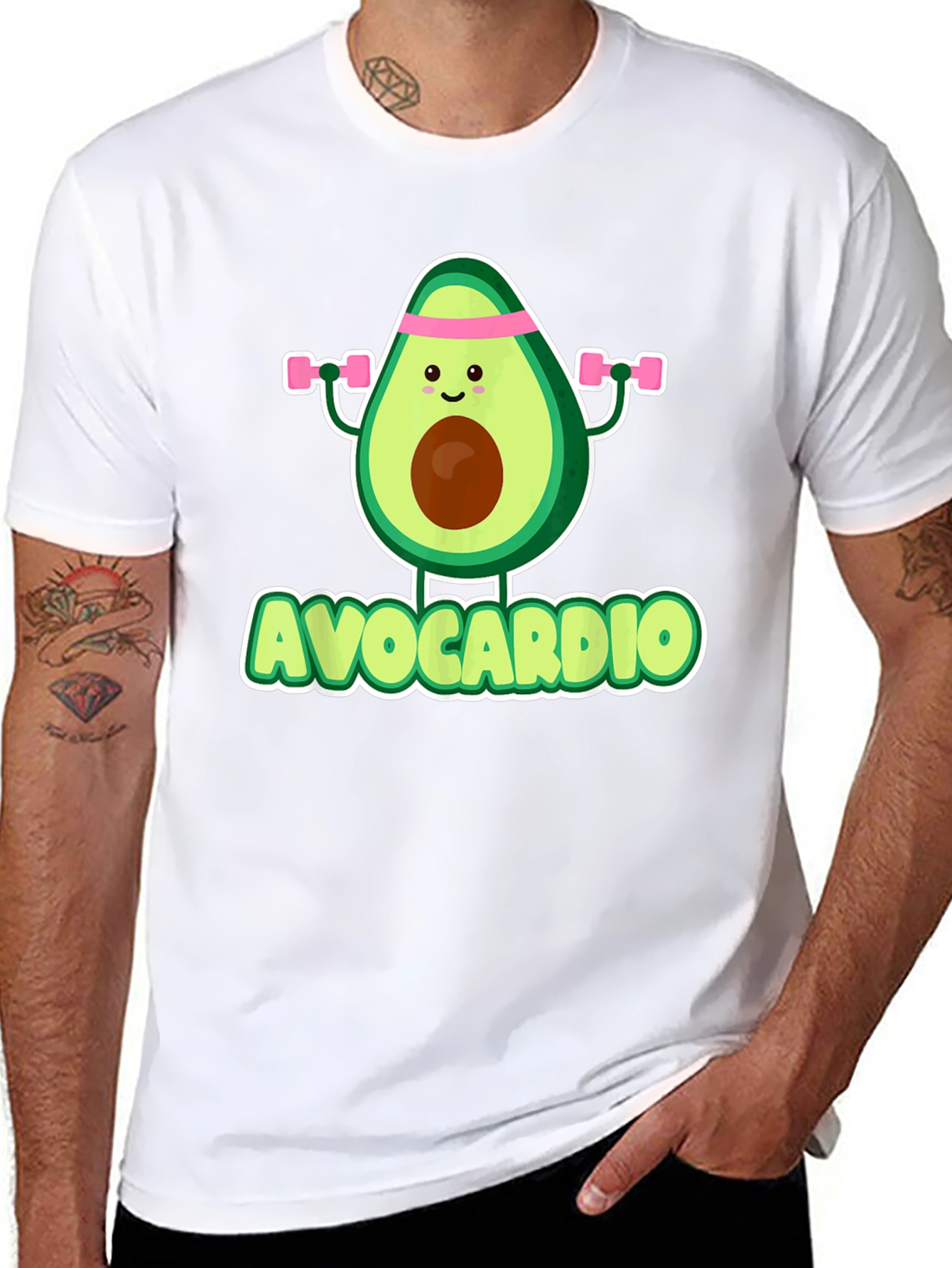 Black Avocardio Men's Black T-Shirt - Funny Avocado Workout Tee view 8
